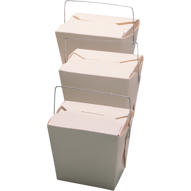 Fold-Pak Bak, Karton + PE, 460ml, 16oz, met hendel, oosterse maaltijdbak, wit 1