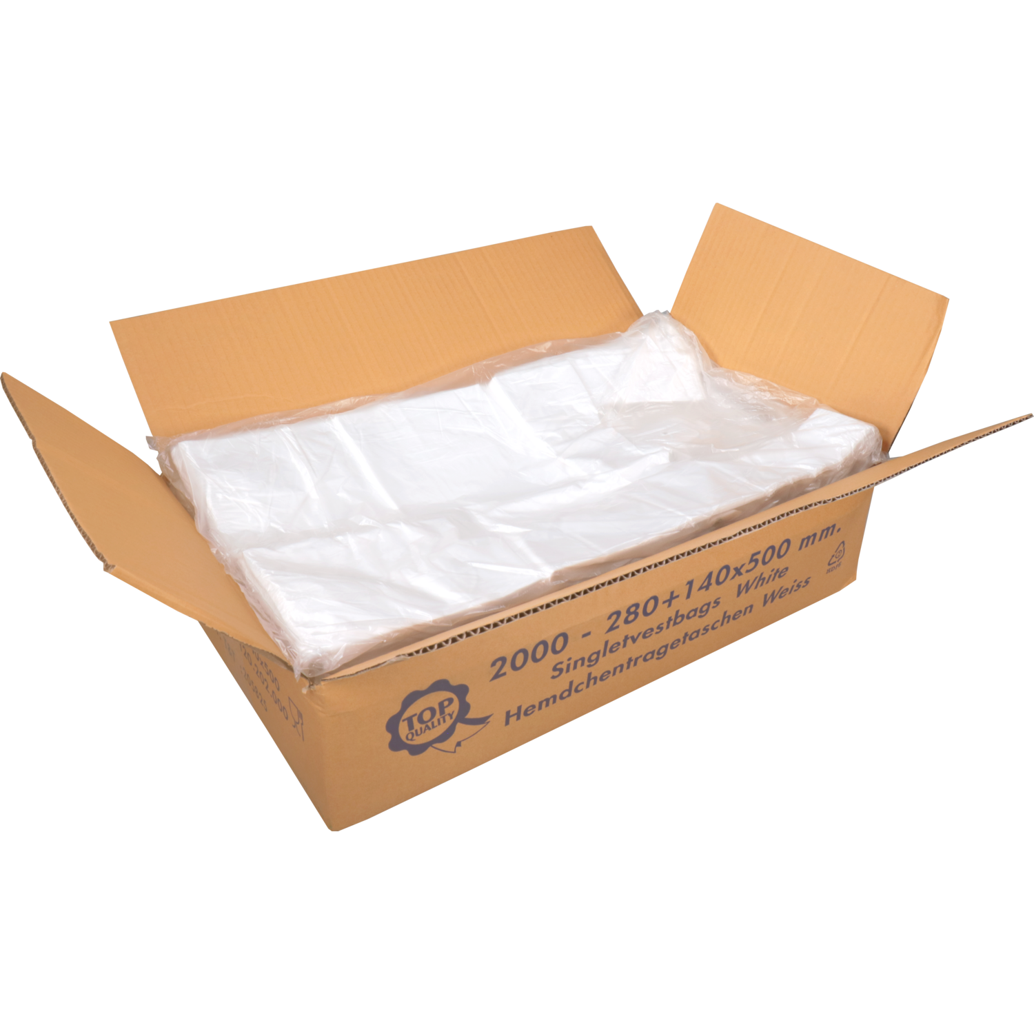 Top Quality Tas, HDPE, 28x 7x50cm, hemddraagtas, wit 3