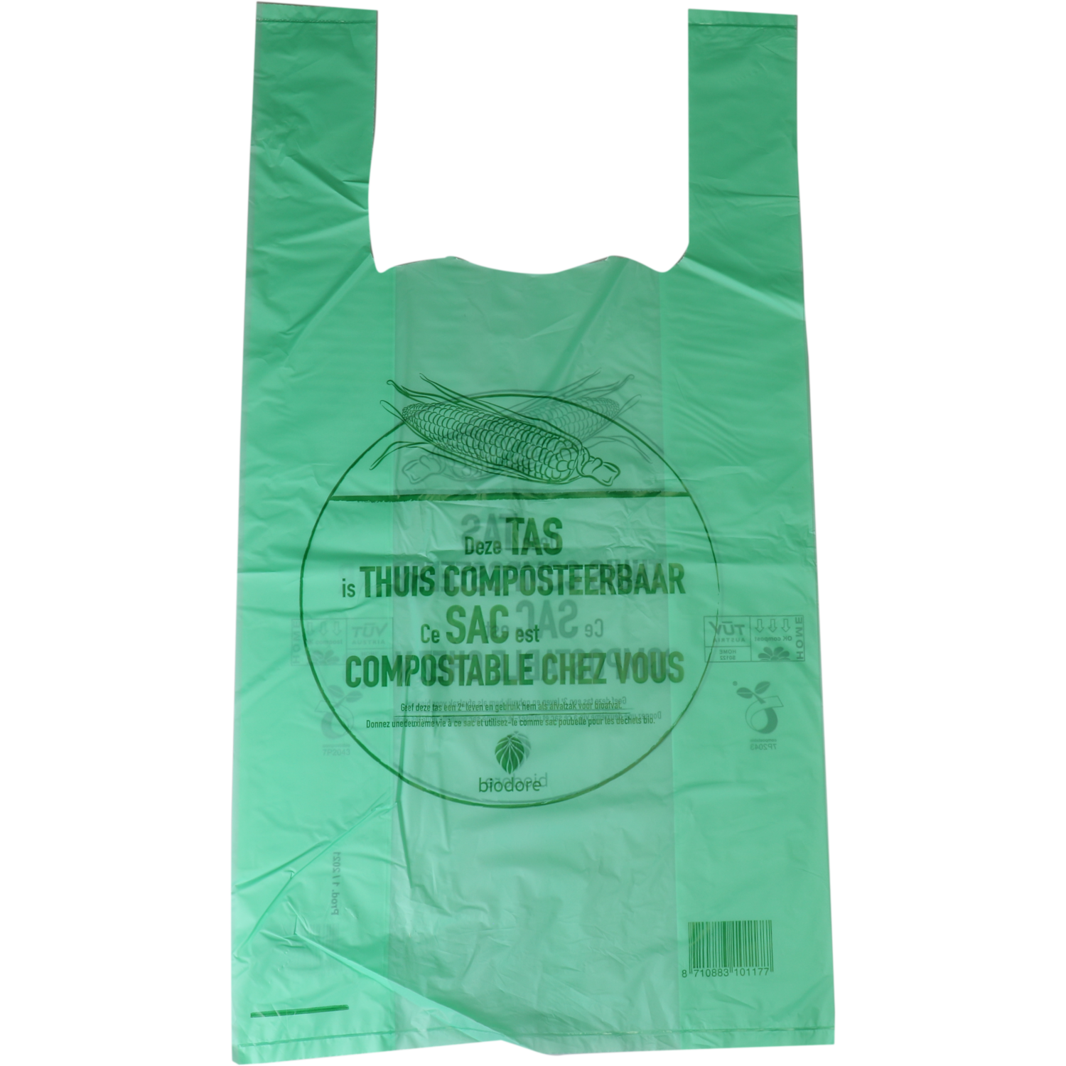 Tas, Bioplastic o.b.v. zetmeelblend, op blok/geblokt, 27x 7x50cm, hemddraagtas, groen 1
