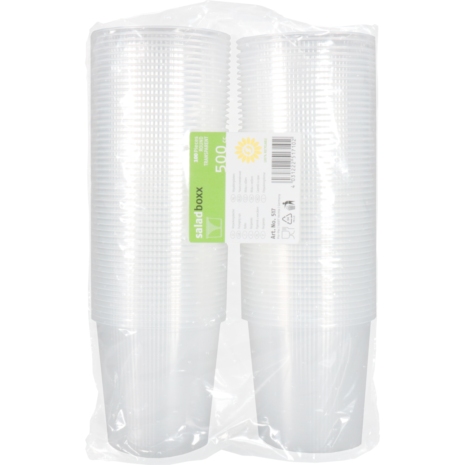 Bak, PP, 500ml, Ø101mm, 103mm, transparant 4