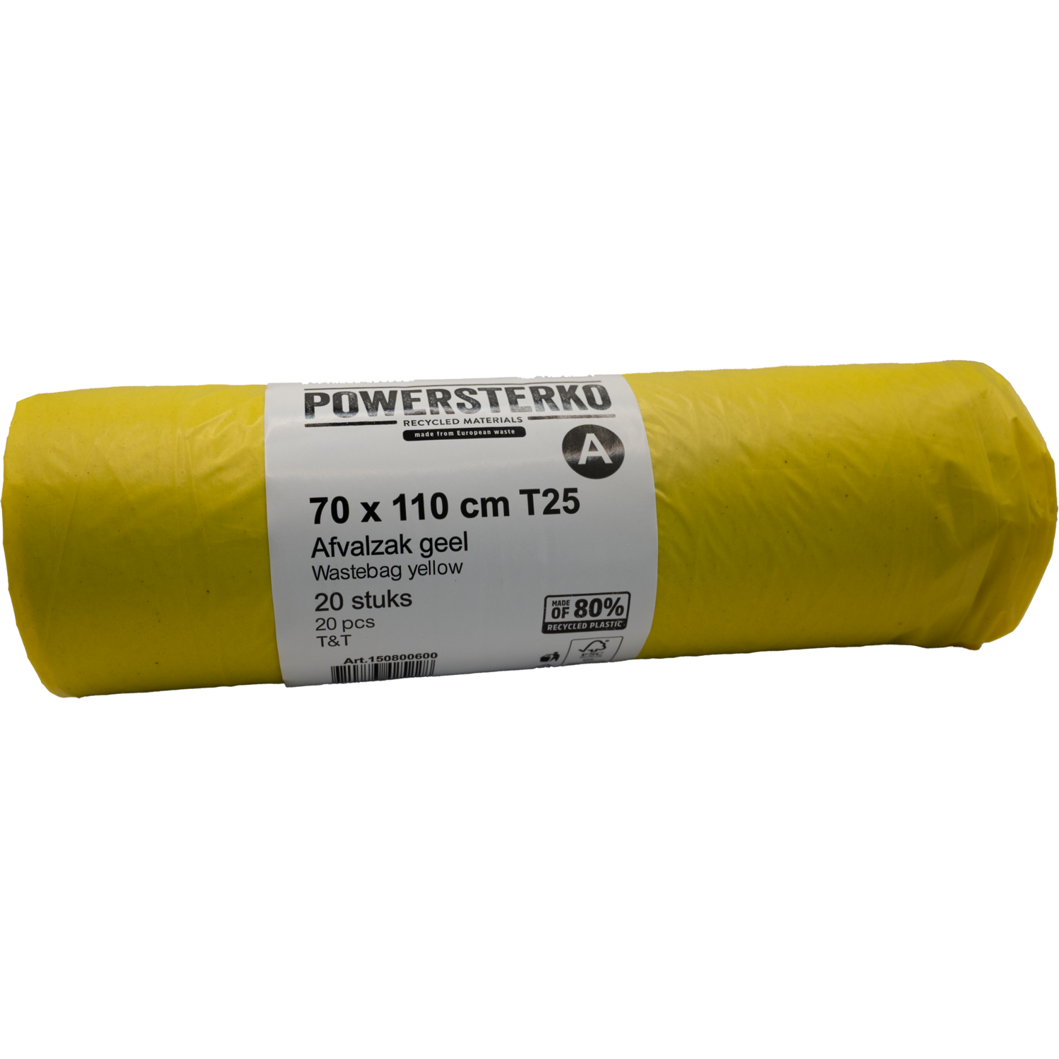 PowerSterko Afvalzak, Gerecycled LDPE, 70x110cm, T25, geel 1