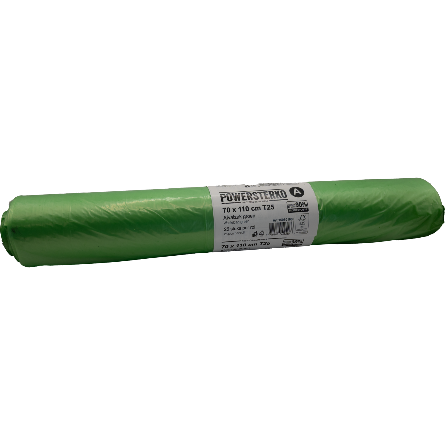 PowerSterko Afvalzak, Gerecycled LDPE, 70x110cm, T25, groen 1
