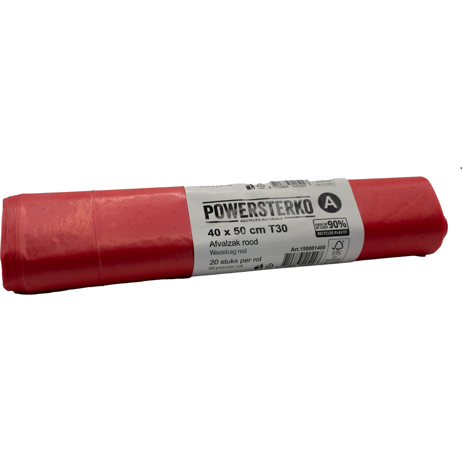 PowerSterko Afvalzak, Gerecycled LDPE, 40x50cm, T30, rood 1