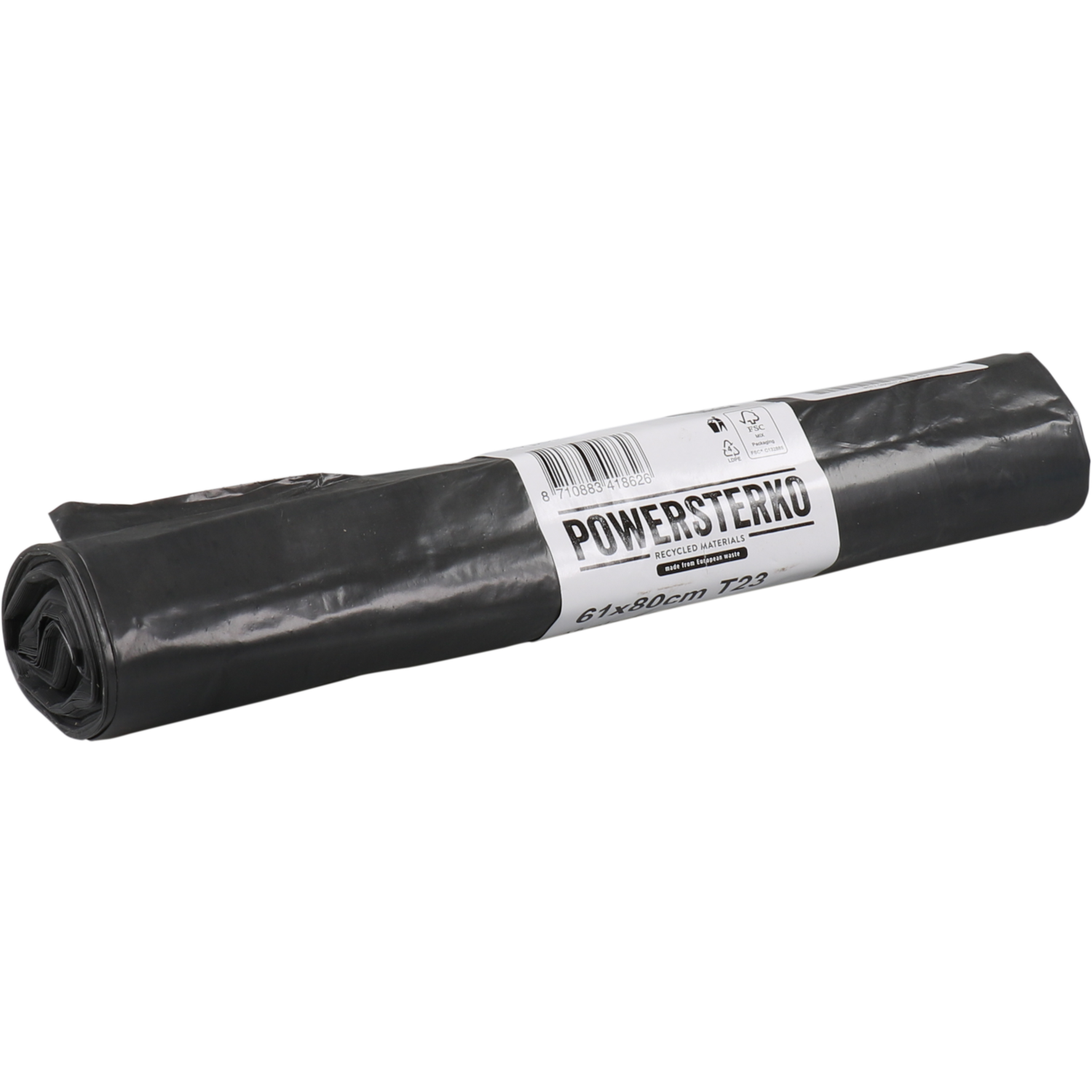 PowerSterko Afvalzak, Gerecycled LDPE, 61x80cm, T23, grijs 1