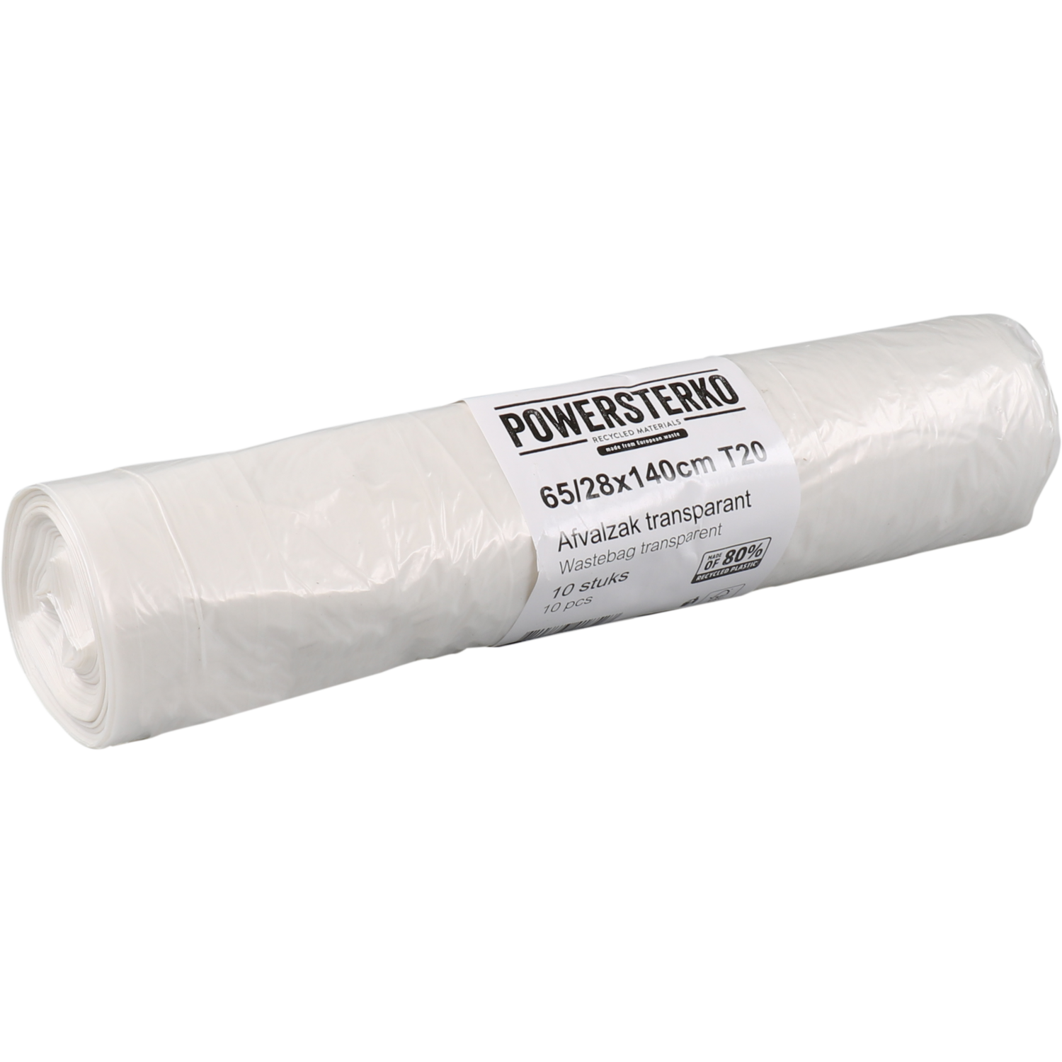 PowerSterko Afvalzak, Gerecycled LDPE, 65/ 28x140cm, T20, transparant 1