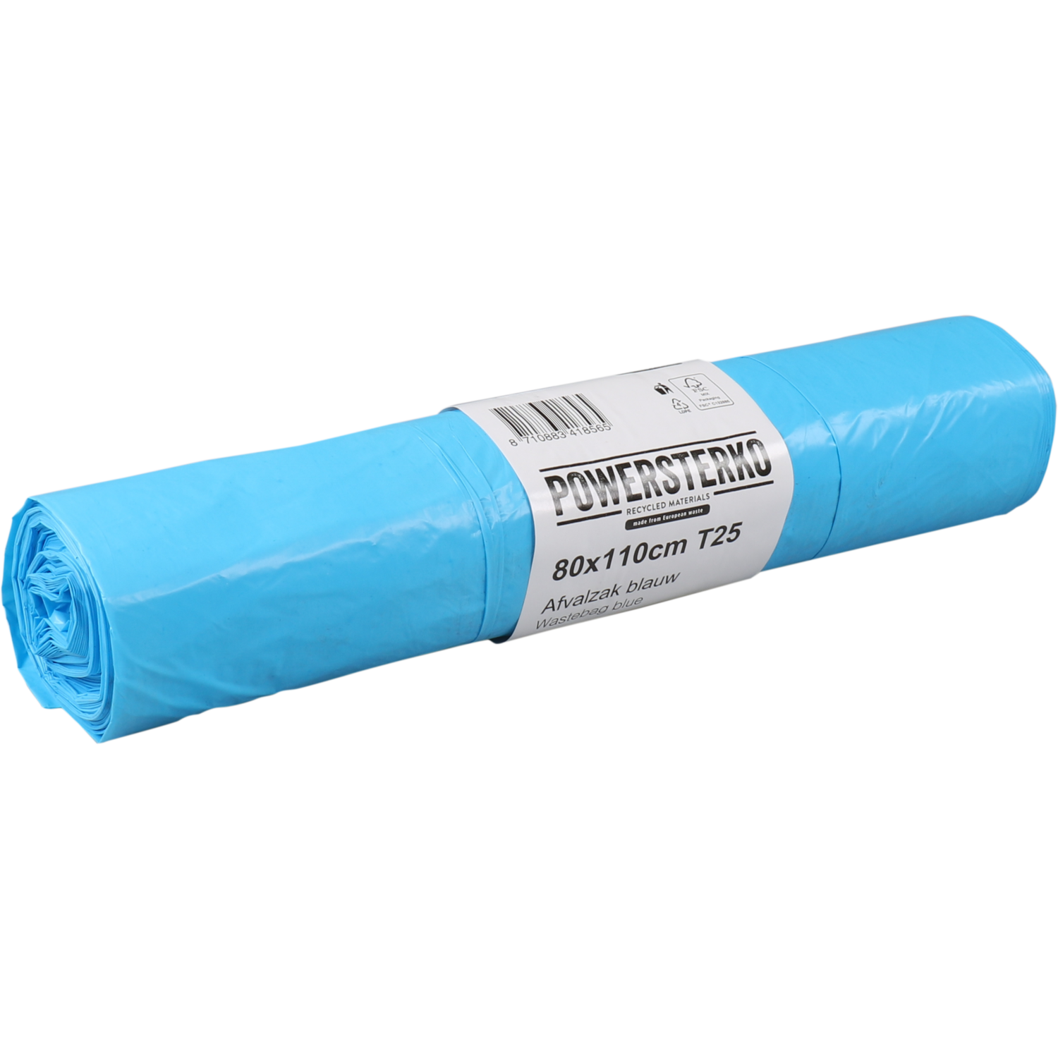 PowerSterko Afvalzak, Gerecycled LDPE, 80x110cm, T25, blauw 1