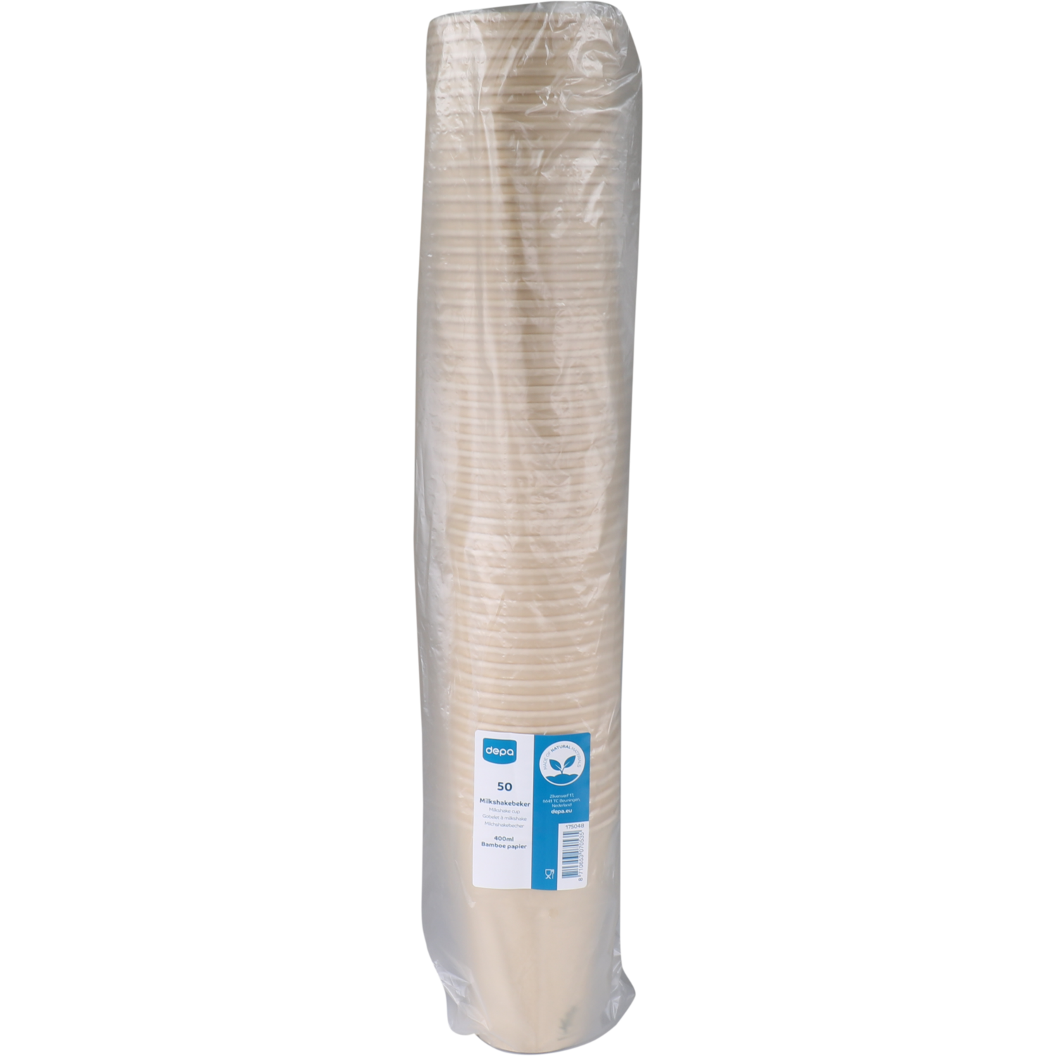 Depa, Milkshakebeker, Bamboepapier + PE, 400ml, 16oz, Ø90mm, lichtbruin 2