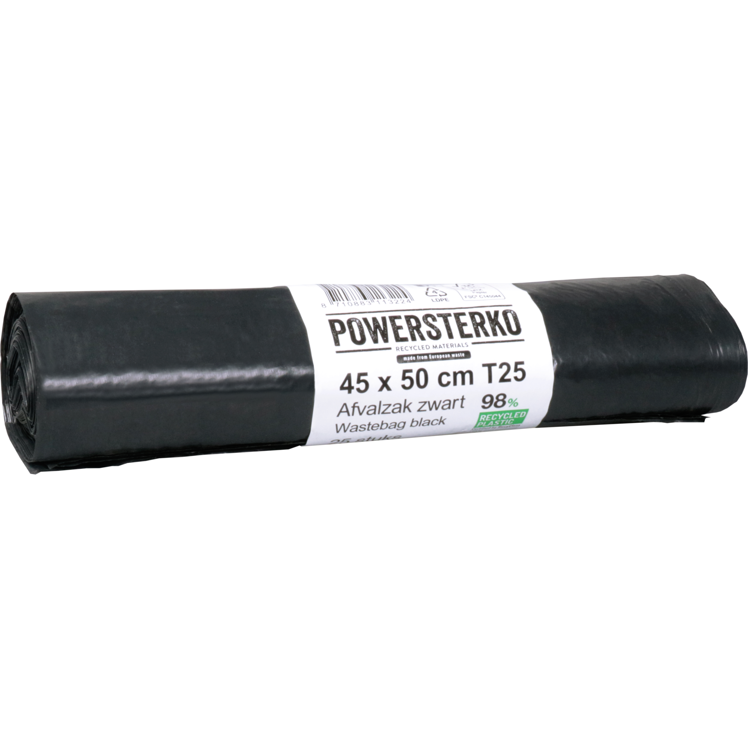 PowerSterko Afvalzak, Gerecycled LDPE, 45x50cm, T25, zwart 1
