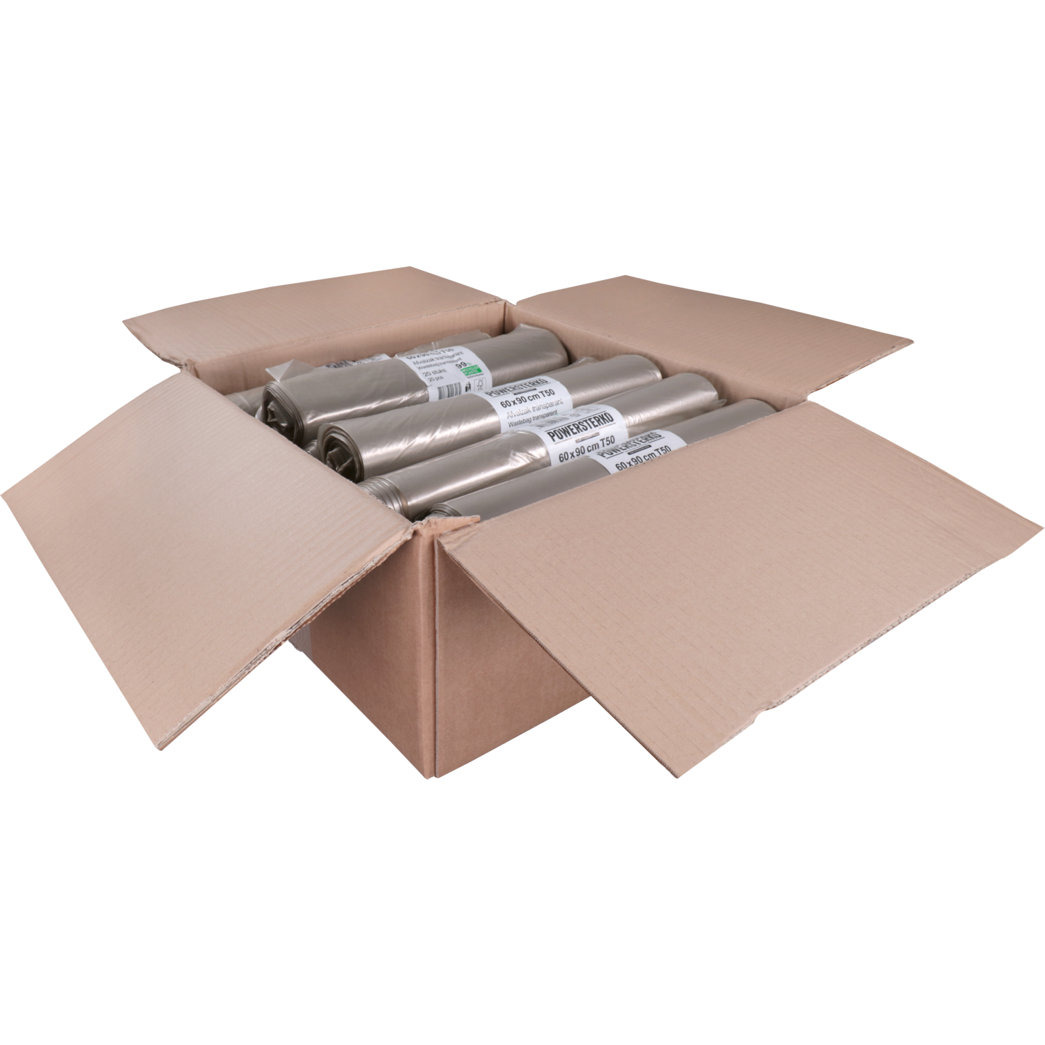 PowerSterko Afvalzak, Gerecycled LDPE, 60x90cm, T50, transparant 3