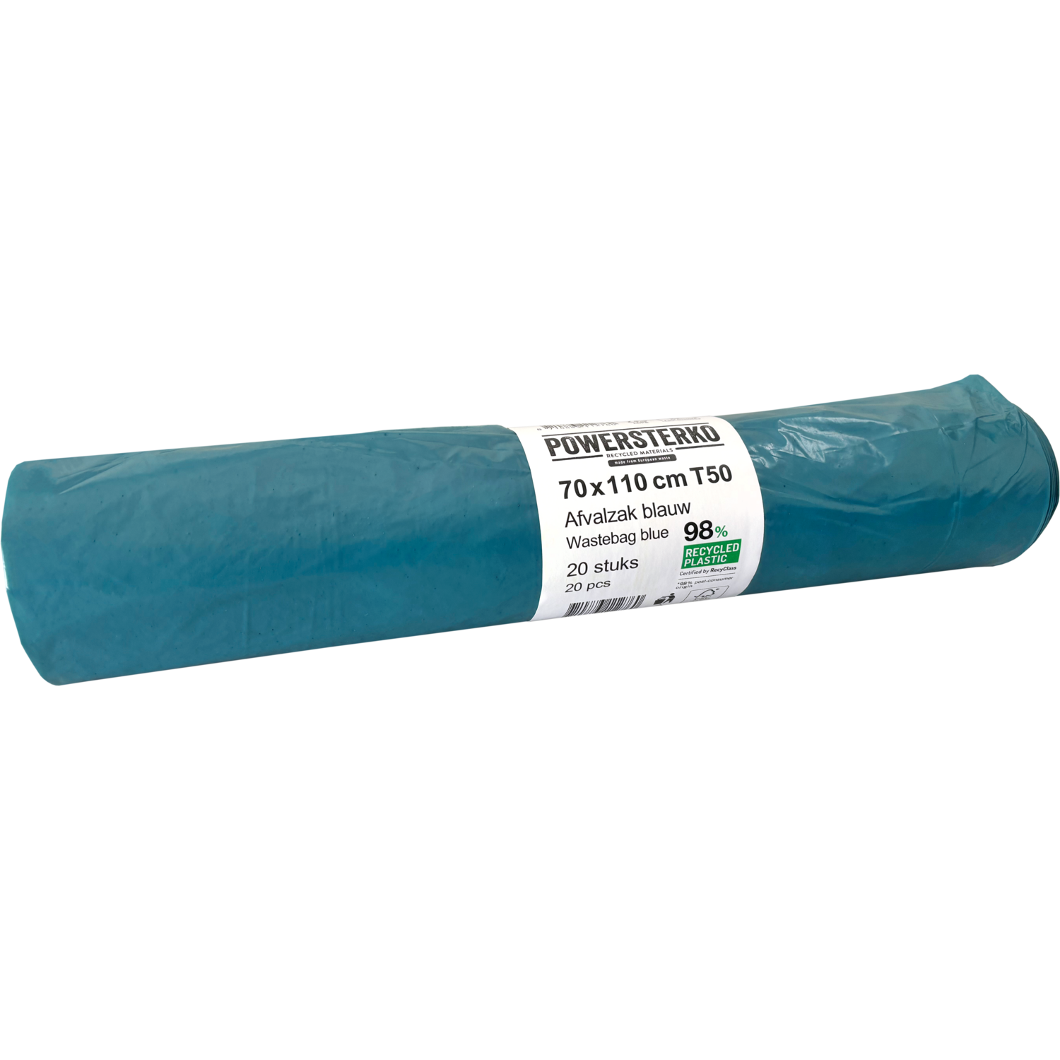 PowerSterko Afvalzak, Gerecycled LDPE, 70x110cm, T50, blauw 1