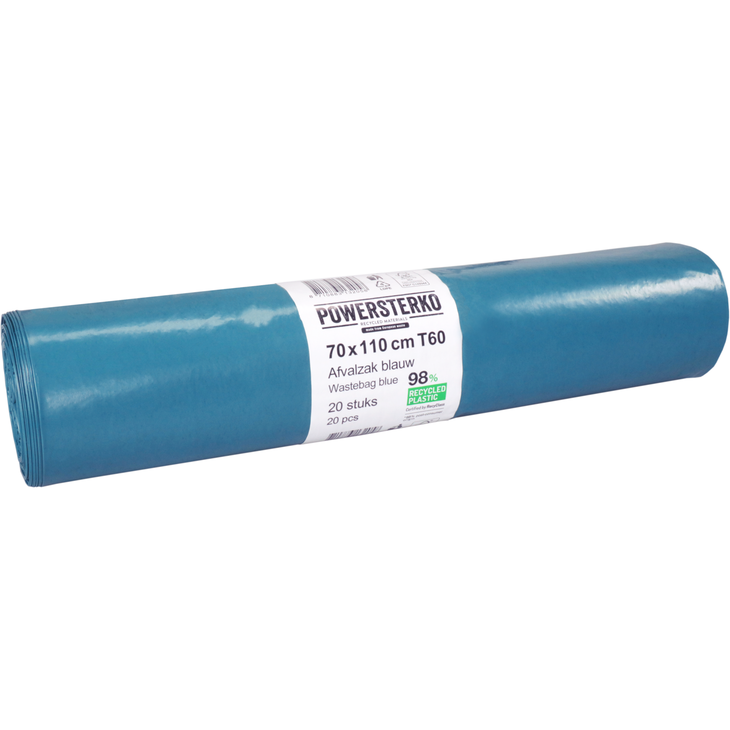 PowerSterko Afvalzak, Gerecycled LDPE, 70x110cm, T60, blauw 1