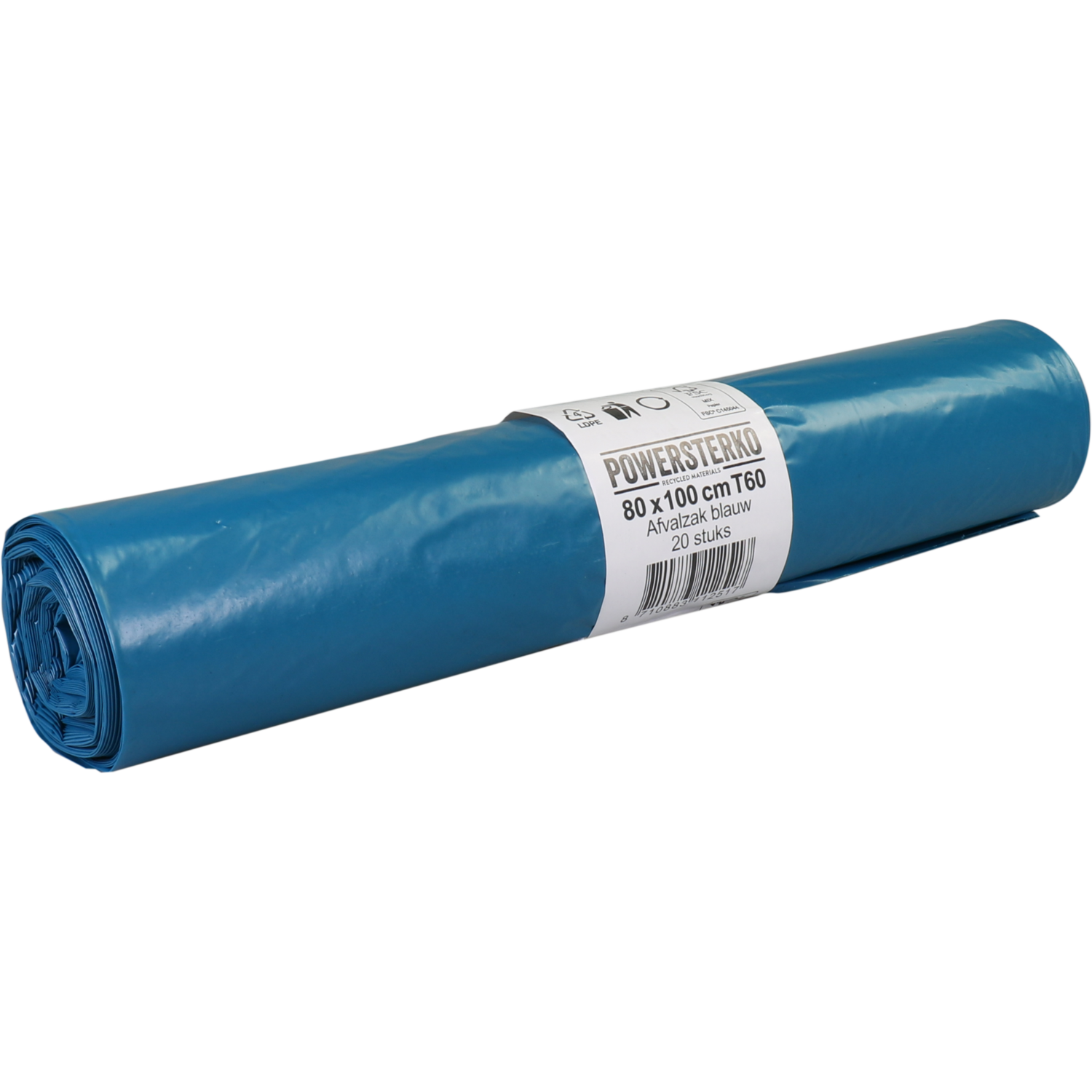 PowerSterko Afvalzak, Gerecycled LDPE, 80x100cm, T60, blauw 1