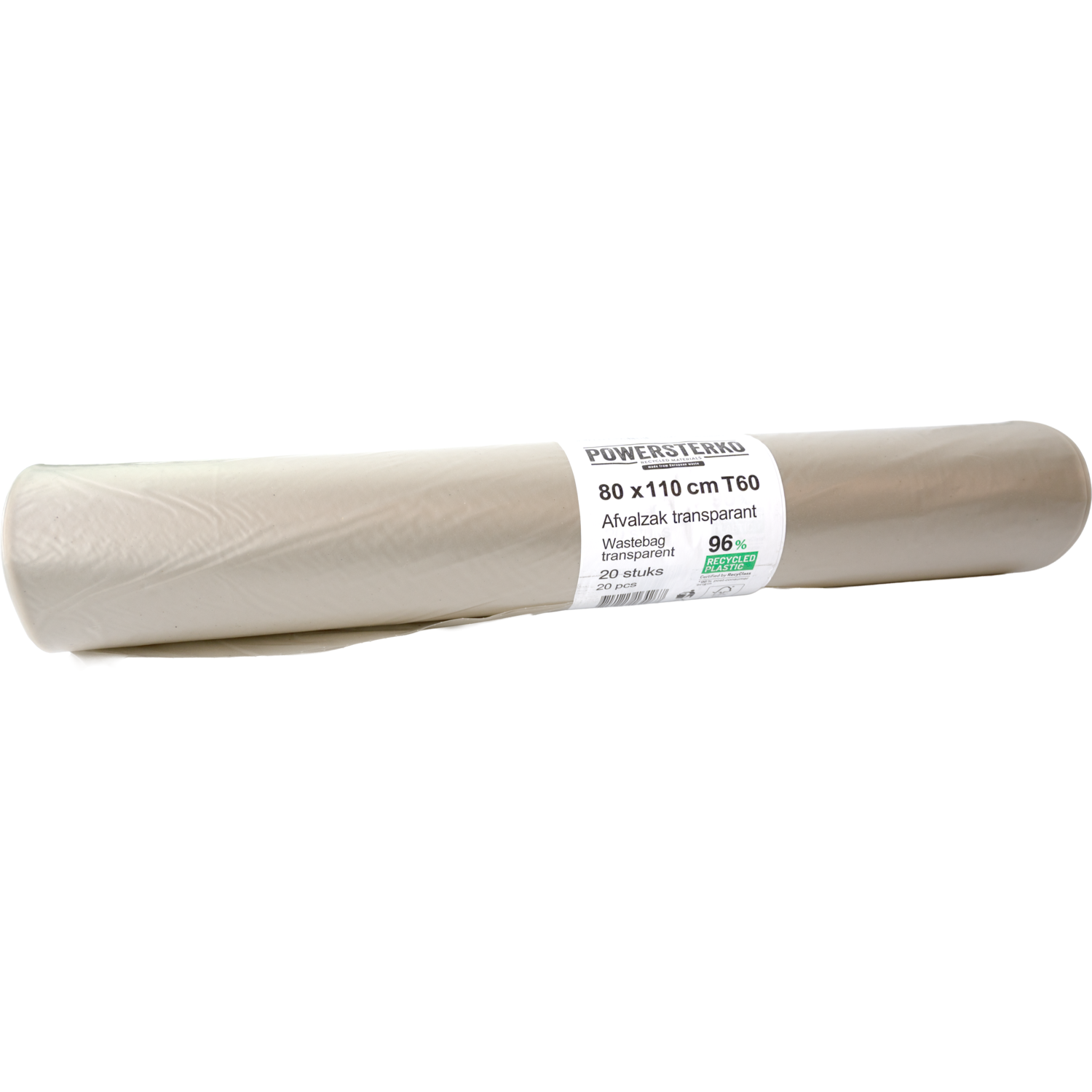 PowerSterko Afvalzak, Gerecycled LDPE, 80x110cm, T60, transparant 1