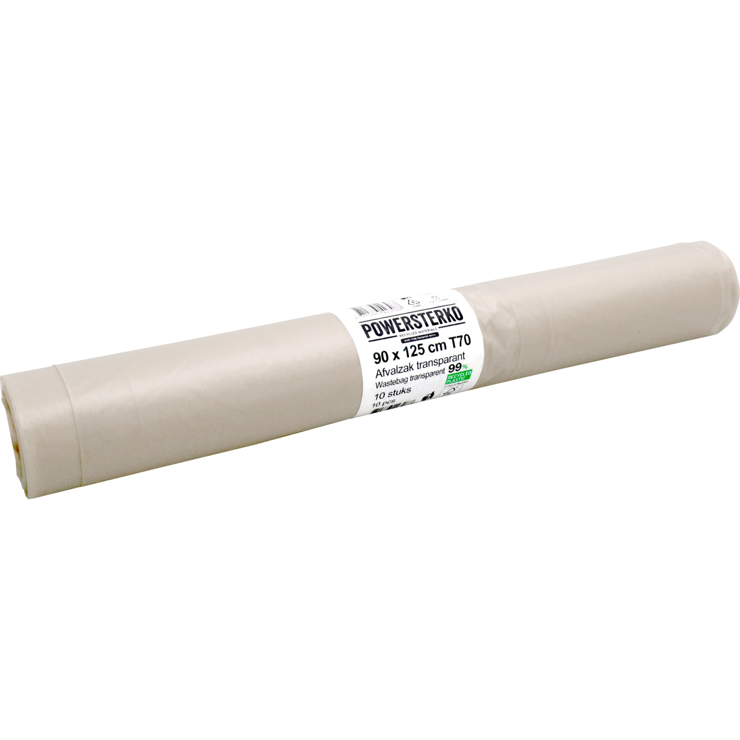 PowerSterko Afvalzak, Gerecycled LDPE, 90x125cm, T70, transparant 1