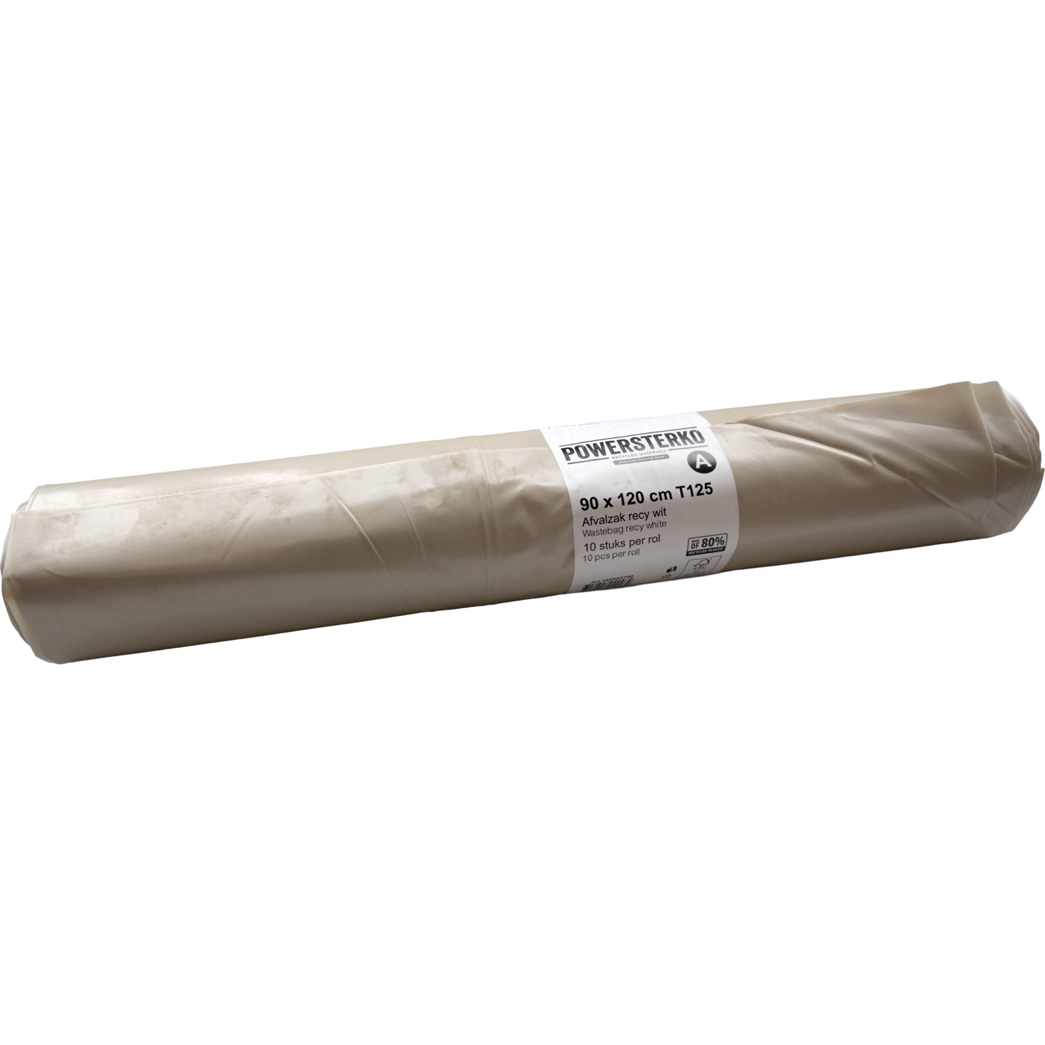 PowerSterko Afvalzak, Gerecycled LDPE, 90x120cm, T125, wit 1