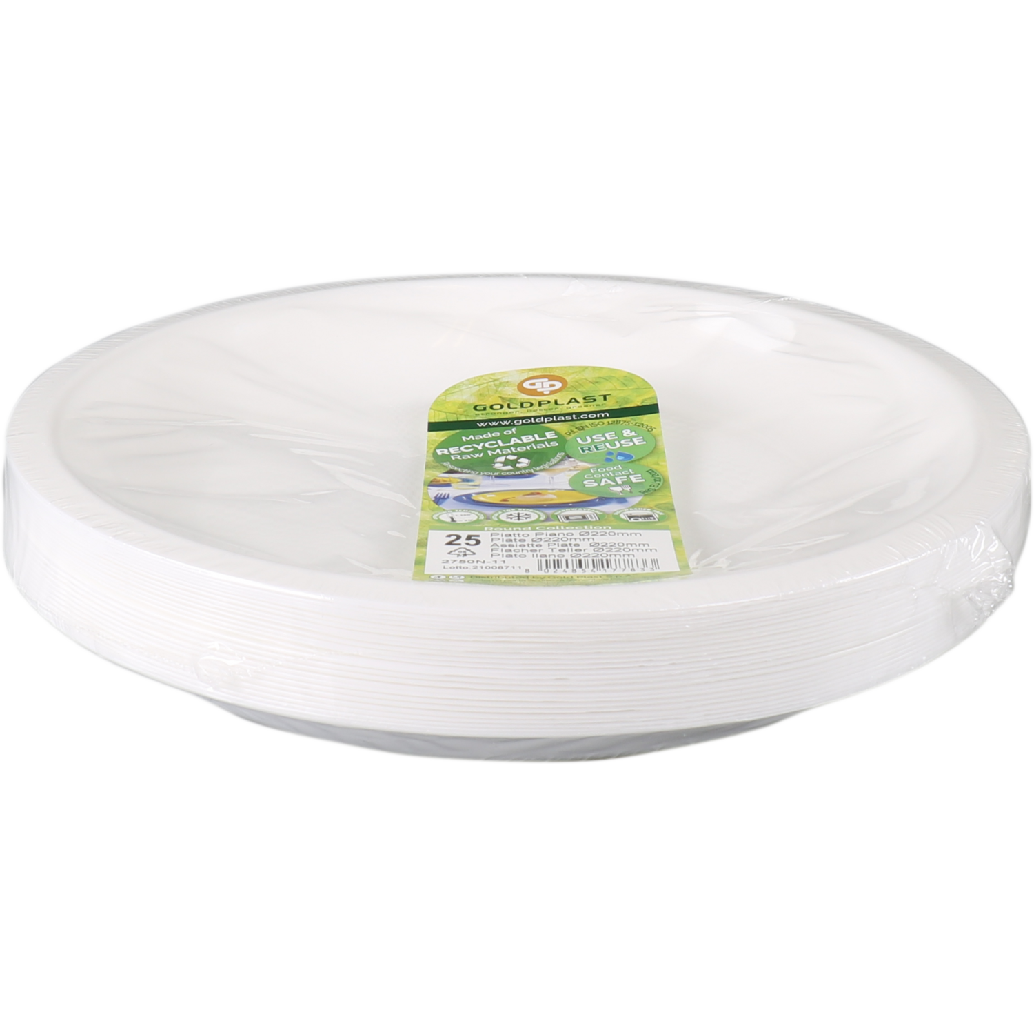 Goldplast Bord, Use & reuse, reusable, rond, 1-vaks, pP, Ø22cm, wit 2