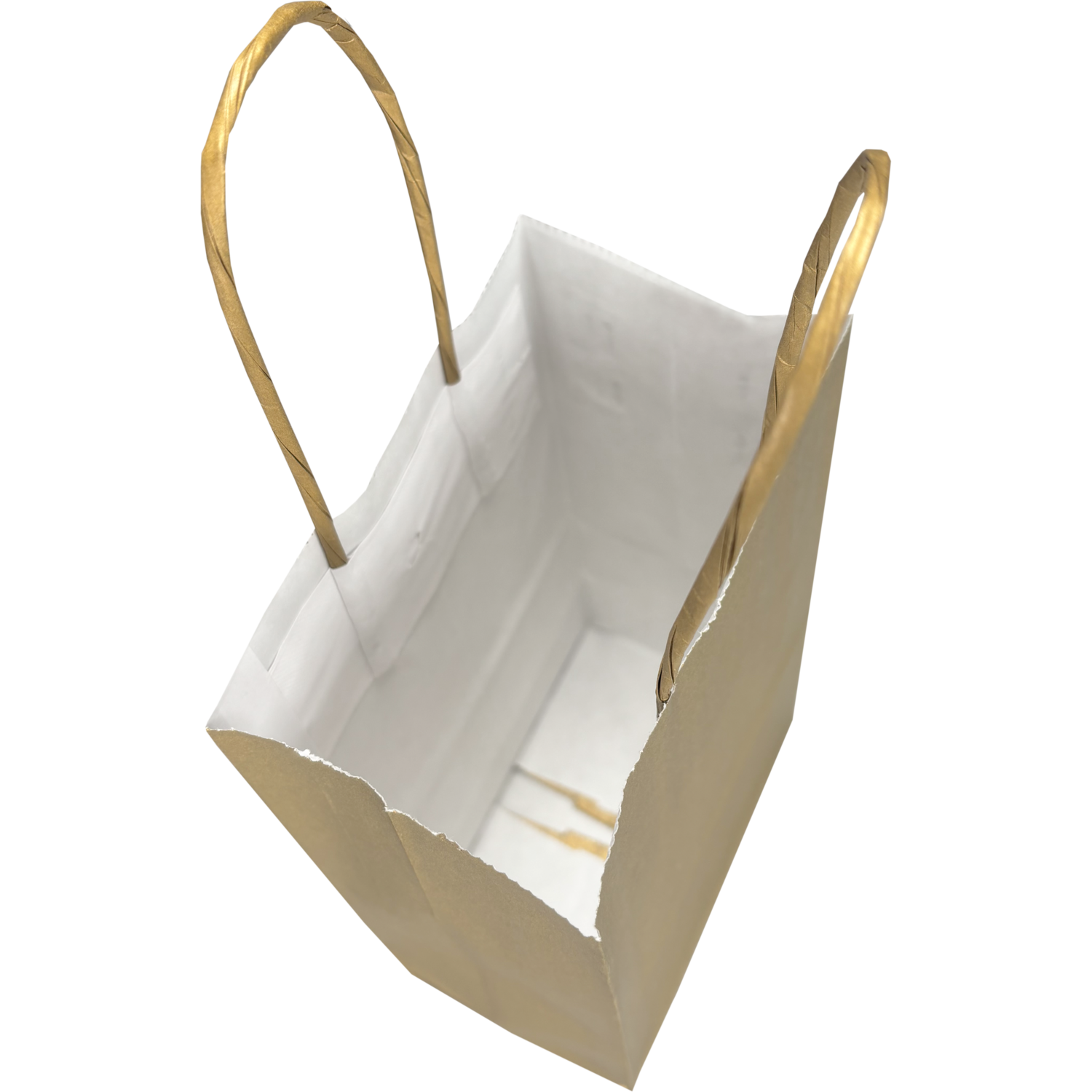Tas, Papier, gedraaid papieren koord, 14x 8x21cm, draagtas, goud 3