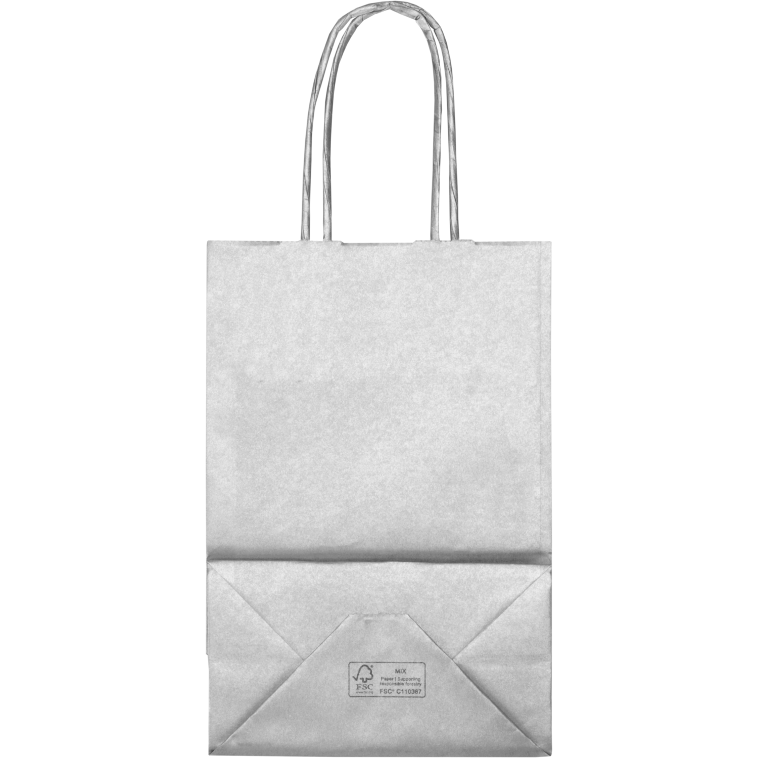 Tas, Papier, gedraaid papieren koord, 14x 8x21cm, draagtas, zilver 2