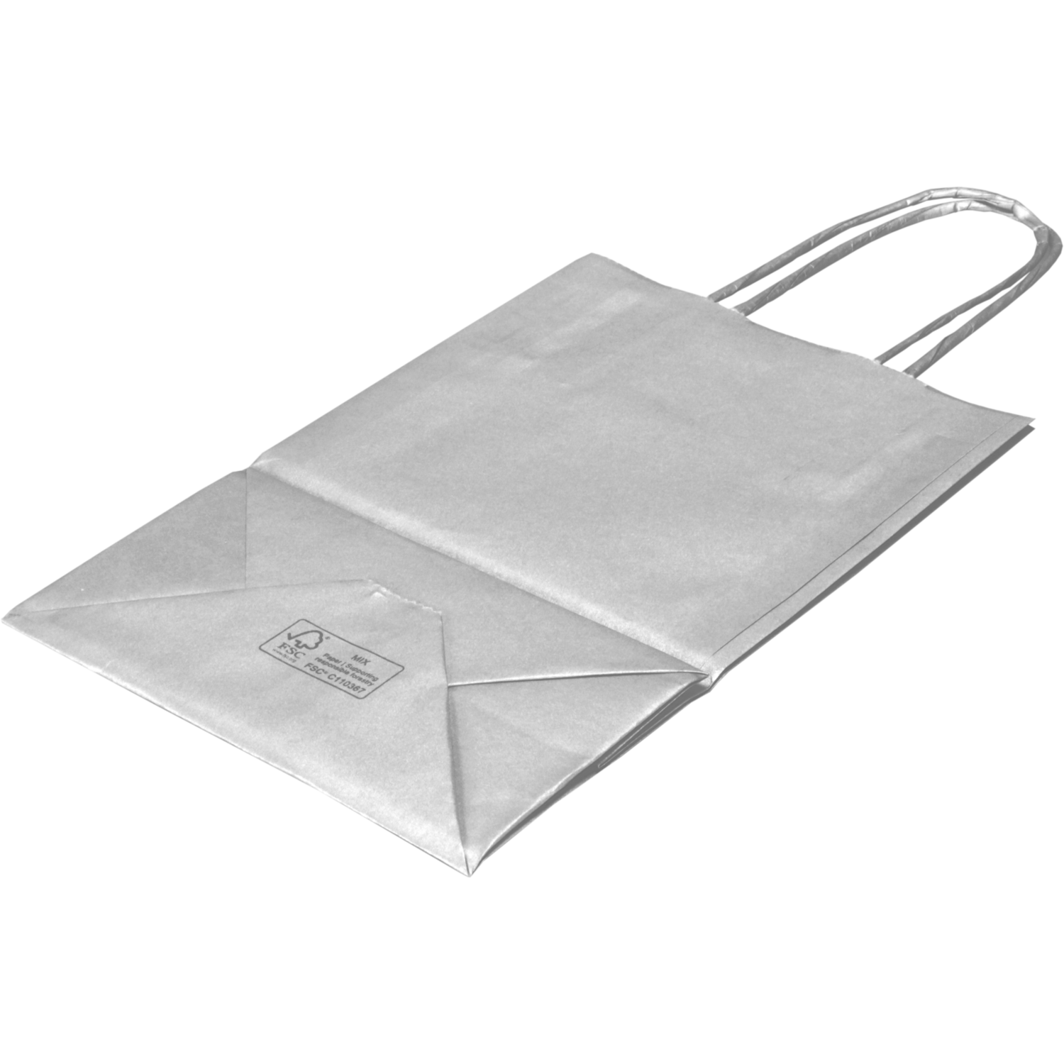 Tas, Papier, gedraaid papieren koord, 14x 8x21cm, draagtas, zilver 5