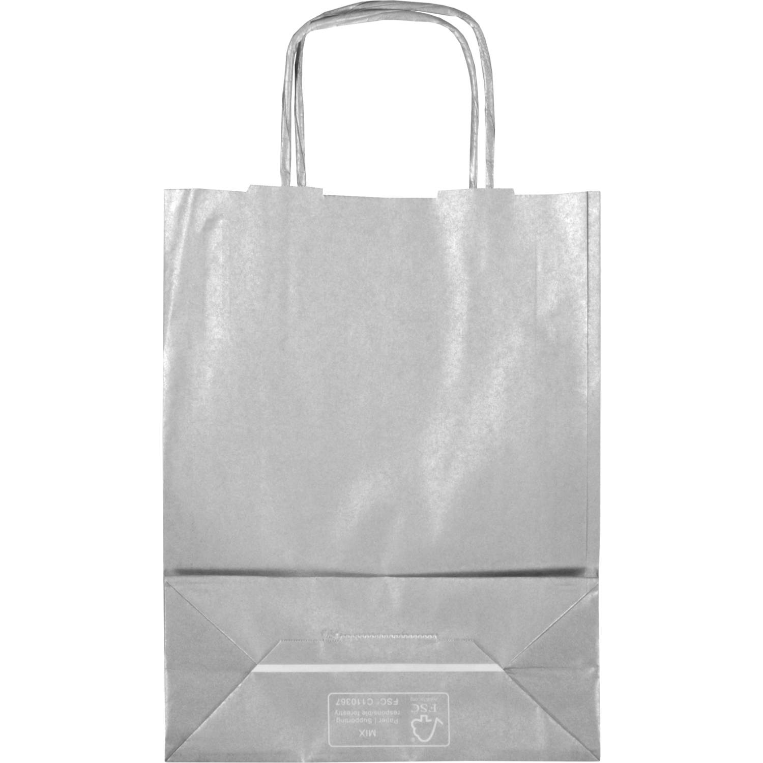 Tas, Kraftpapier, gedraaid papieren koord, 18x 8x22cm, draagtas, zilver 2