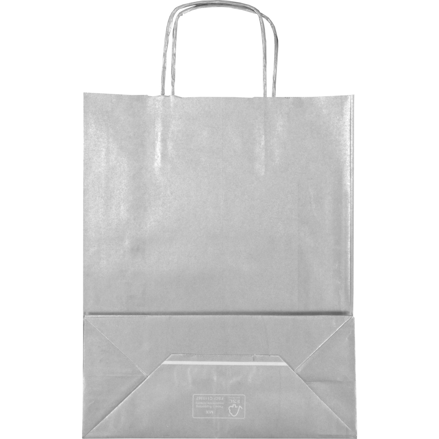 Tas, Kraftpapier, gedraaid papieren koord, 26x 12x35cm, draagtas, zilver 2