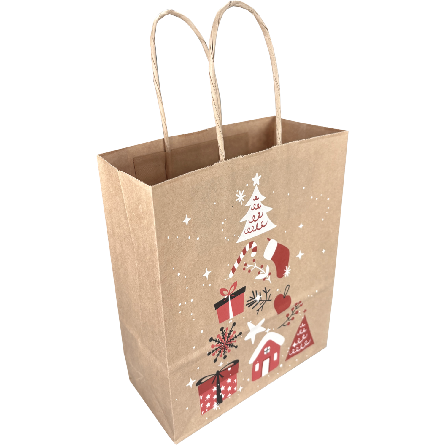 Tas, Boom, Papier, gedraaid papieren koord, 18x 8x22cm, draagtas, bruin/rood/wit/zwart 2