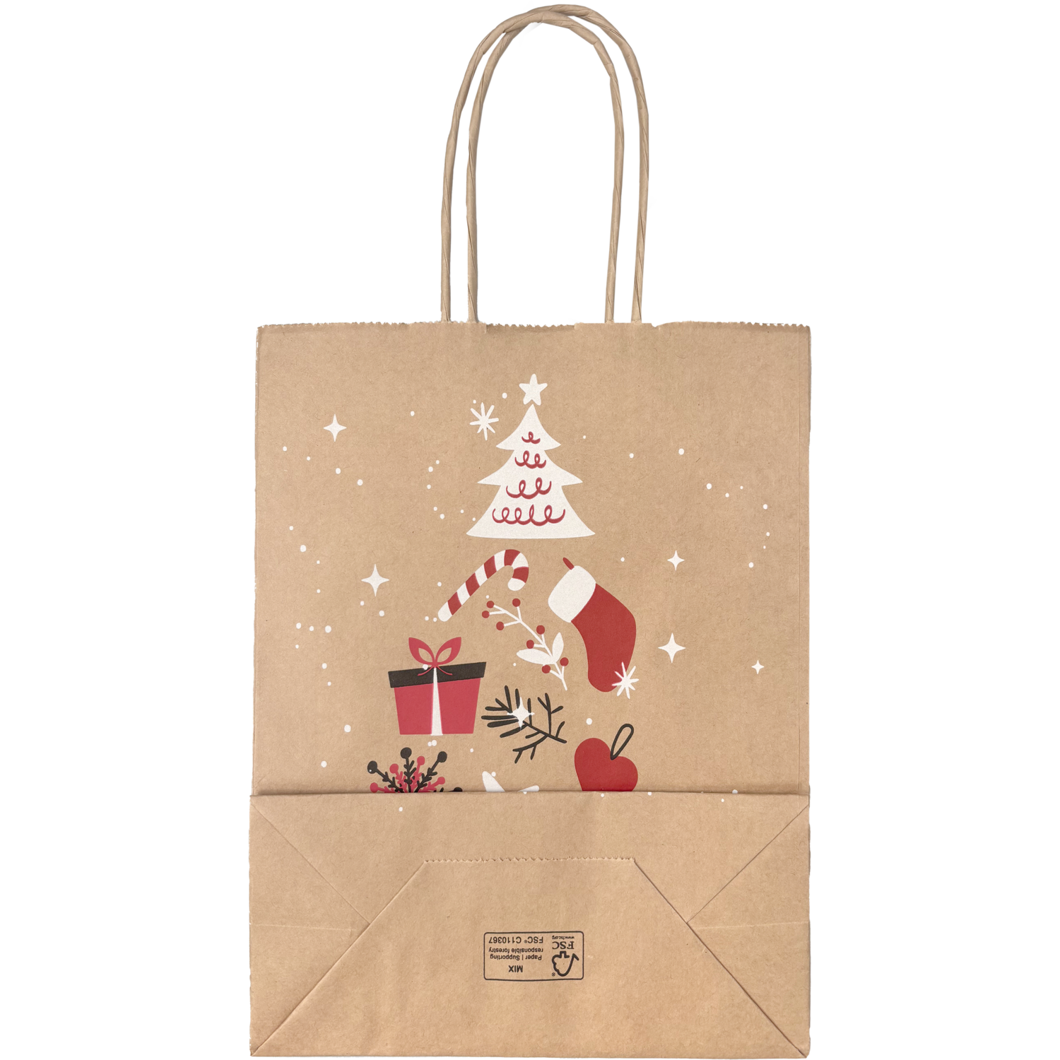 Tas, Boom, Papier, gedraaid papieren koord, 18x 8x22cm, draagtas, bruin/rood/wit/zwart 4
