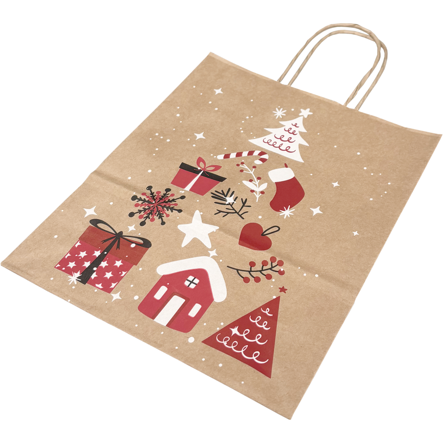 Tas, Boom, Papier, gedraaid papieren koord, 18x 8x22cm, draagtas, bruin/rood/wit/zwart 5
