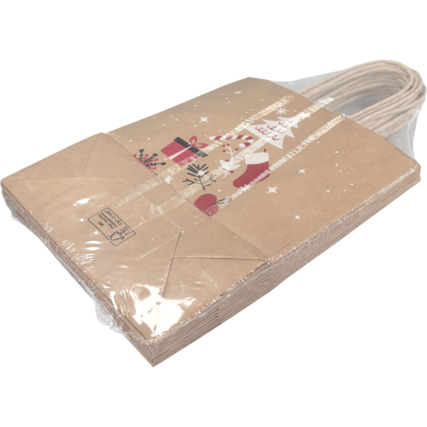 Tas, Boom, Papier, gedraaid papieren koord, 18x 8x22cm, draagtas, bruin/rood/wit/zwart 6