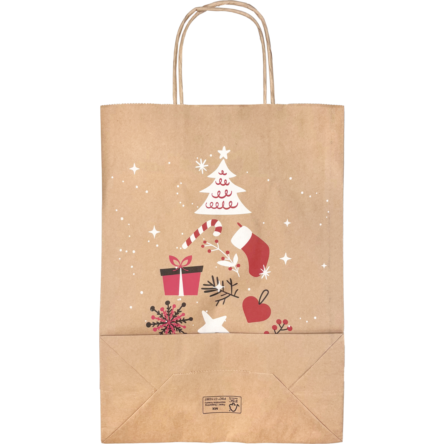 Tas, Boom, Papier, gedraaid papieren koord, 22x 10x31cm, draagtas, bruin/rood/wit/zwart 4
