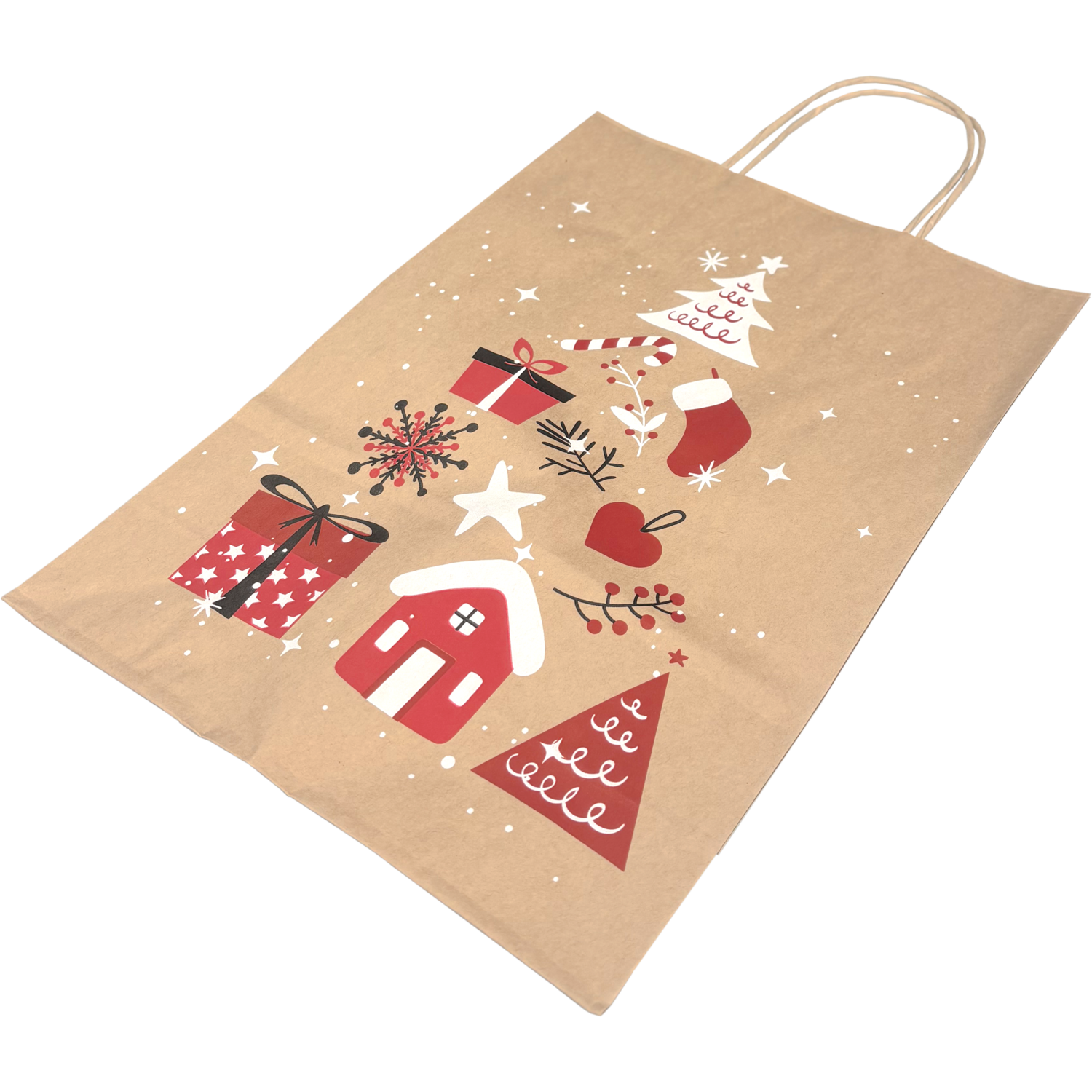 Tas, Boom, Papier, gedraaid papieren koord, 22x 10x31cm, draagtas, bruin/rood/wit/zwart 5