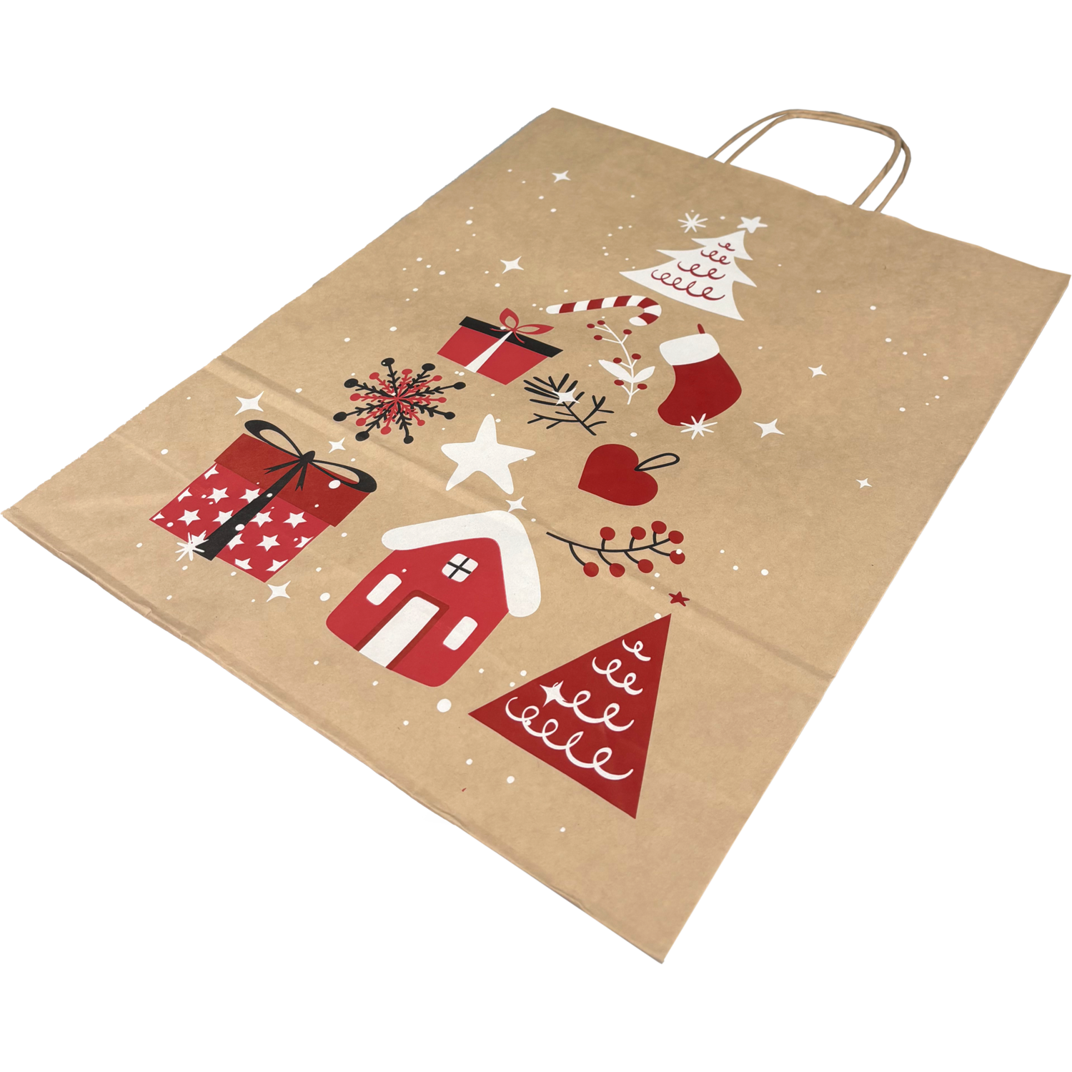 Tas, Boom, Papier, gedraaid papieren koord, 32x 12x41cm, draagtas, bruin/rood/wit/zwart 5