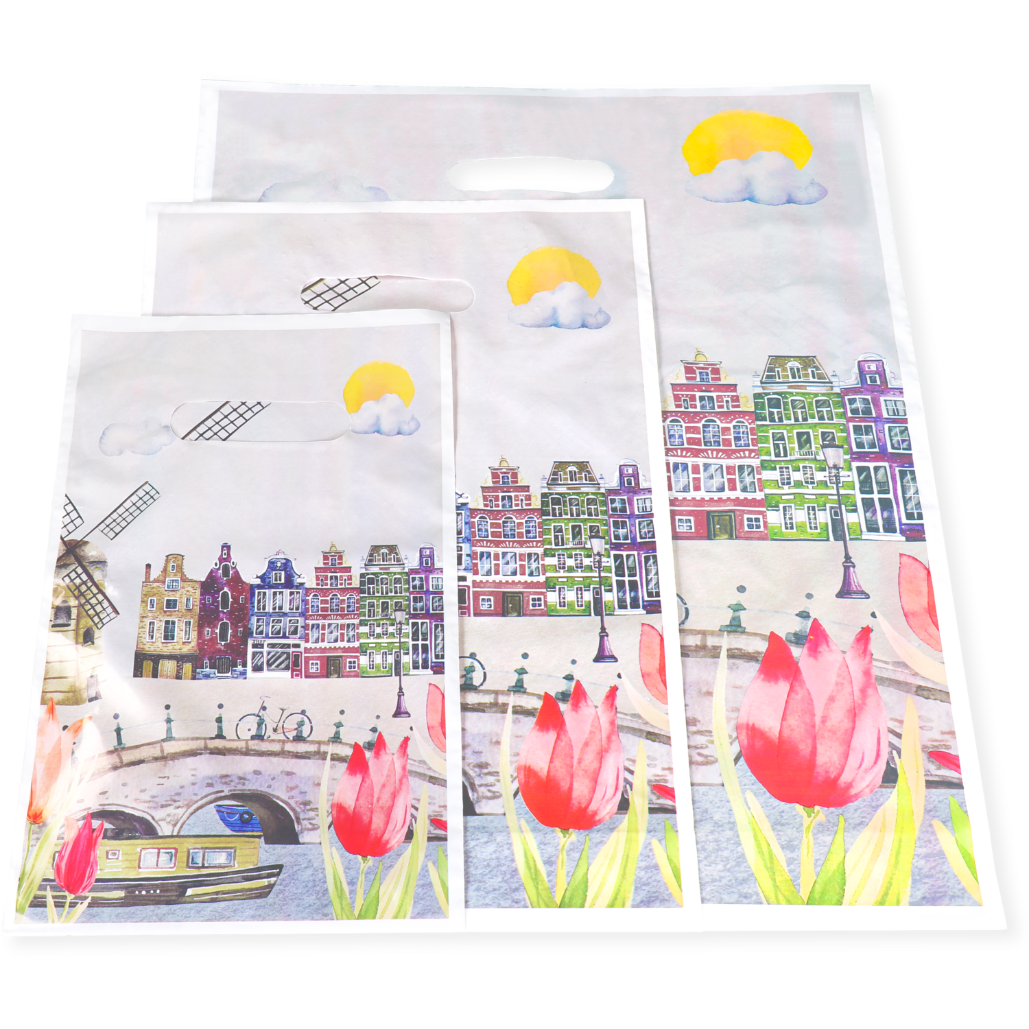 Tas, Tulp, Gerecycled LDPE, gestanste handgreep, 20x30cm, draagtas,  3
