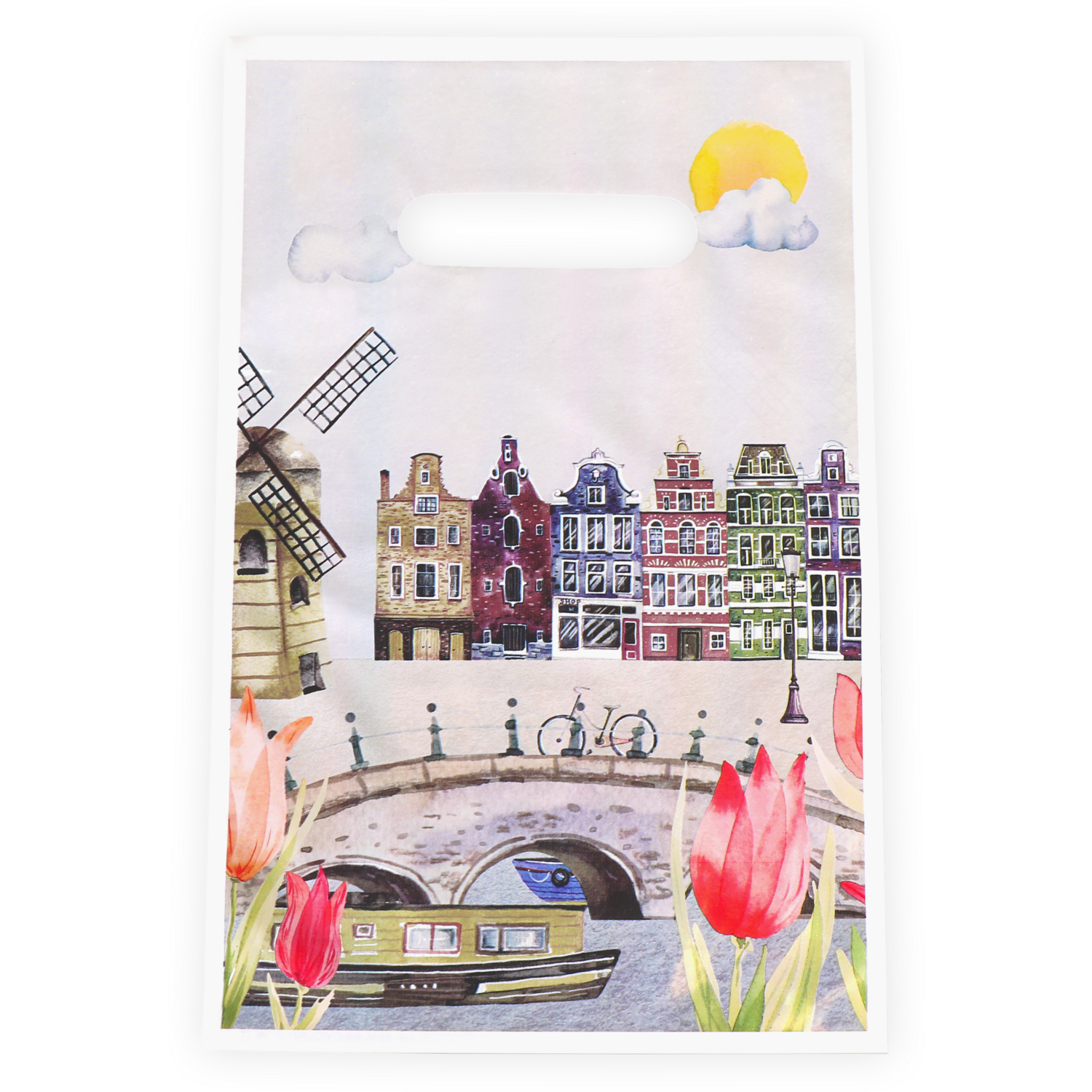 Tas, Tulp, Gerecycled LDPE, gestanste handgreep, 20x30cm, draagtas,  1