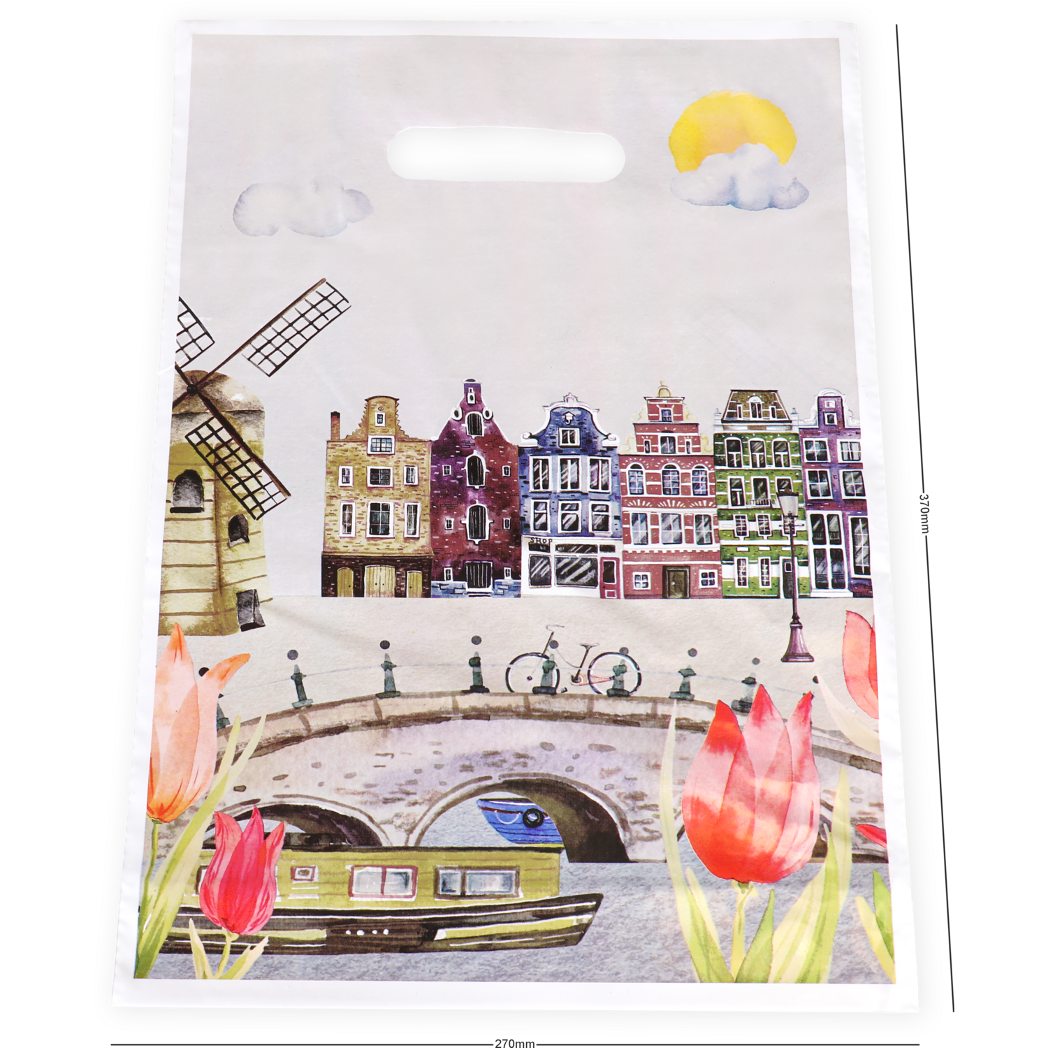 Tas, Tulp, Gerecycled LDPE, dKT, 27x37cm, bodemvouw 8cm, draagtas,  2