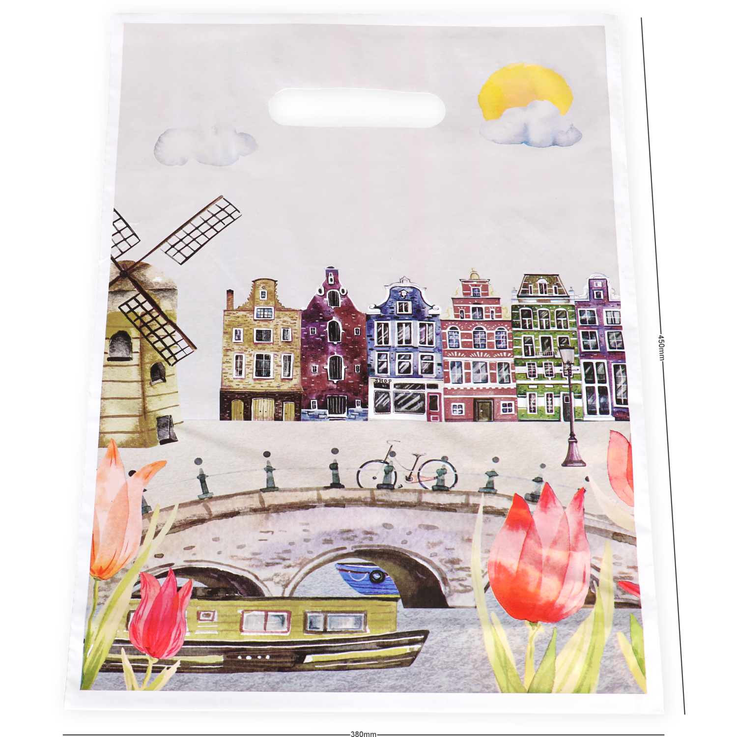 Tas, Tulp, Gerecycled LDPE, dKT, 38x45cm, bodemvouw 8cm, draagtas,  2