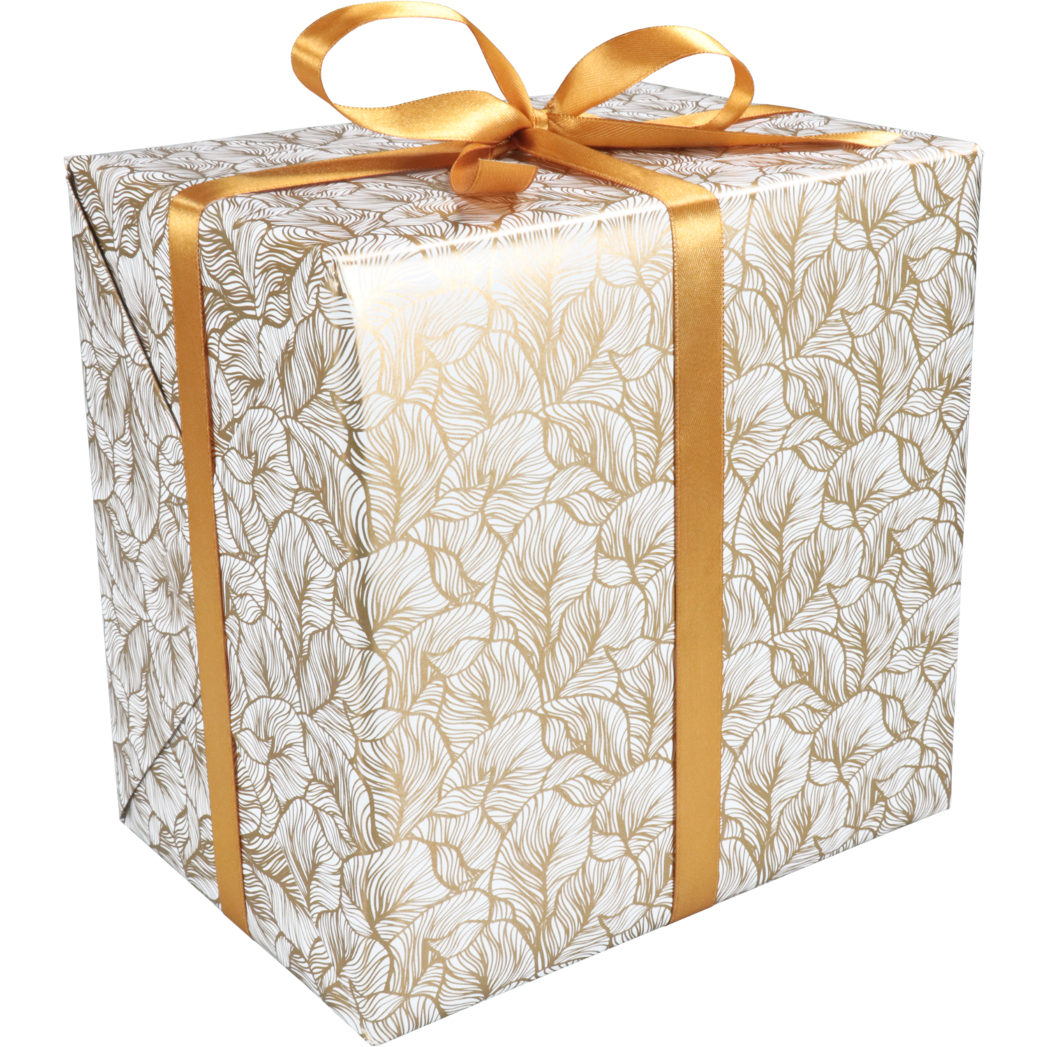 Cadeaupapier, 200m, 80gr/m², Leafs, wit/goud 1