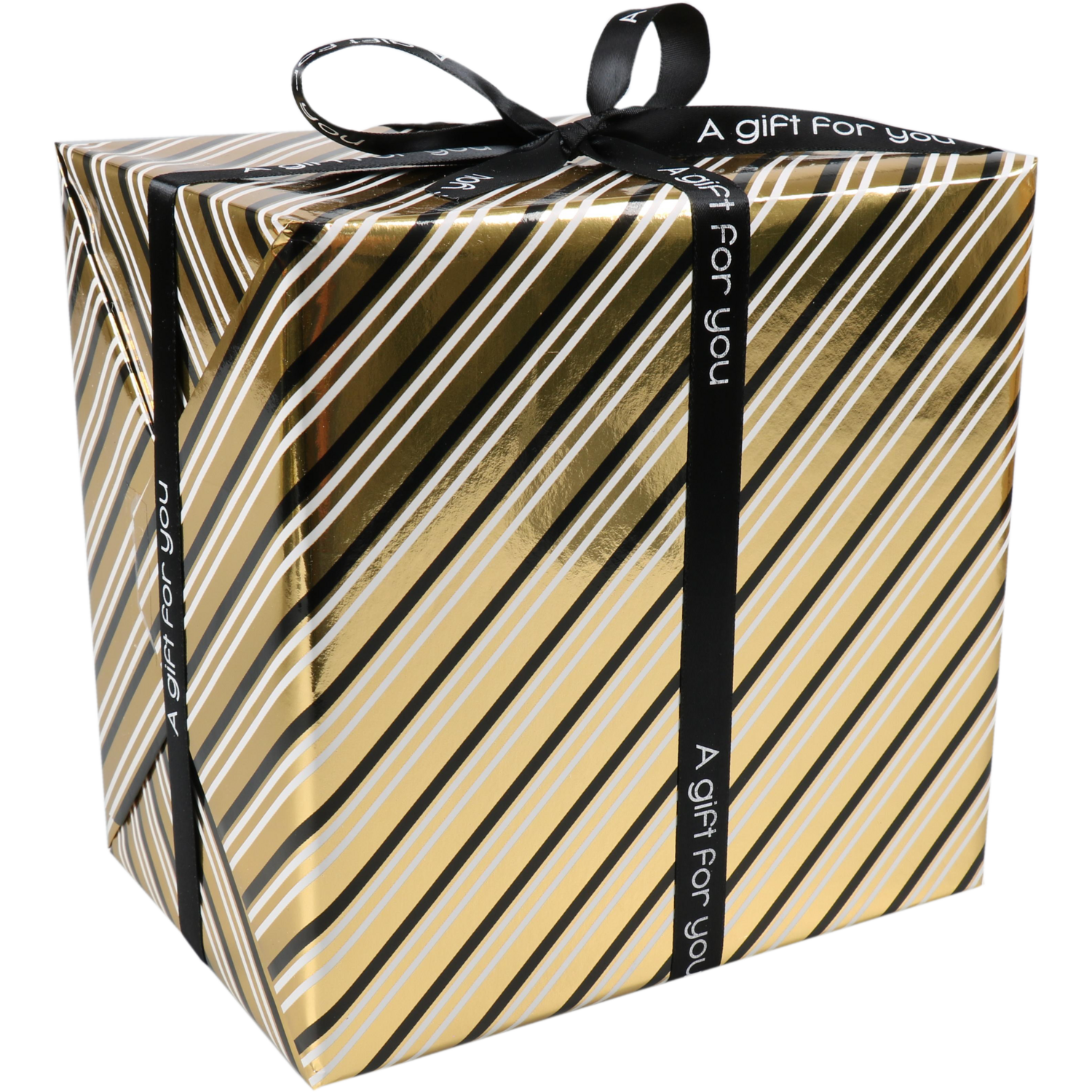 Cadeaupapier, 50cm, 200m, Party stripe, zwart/goud 1