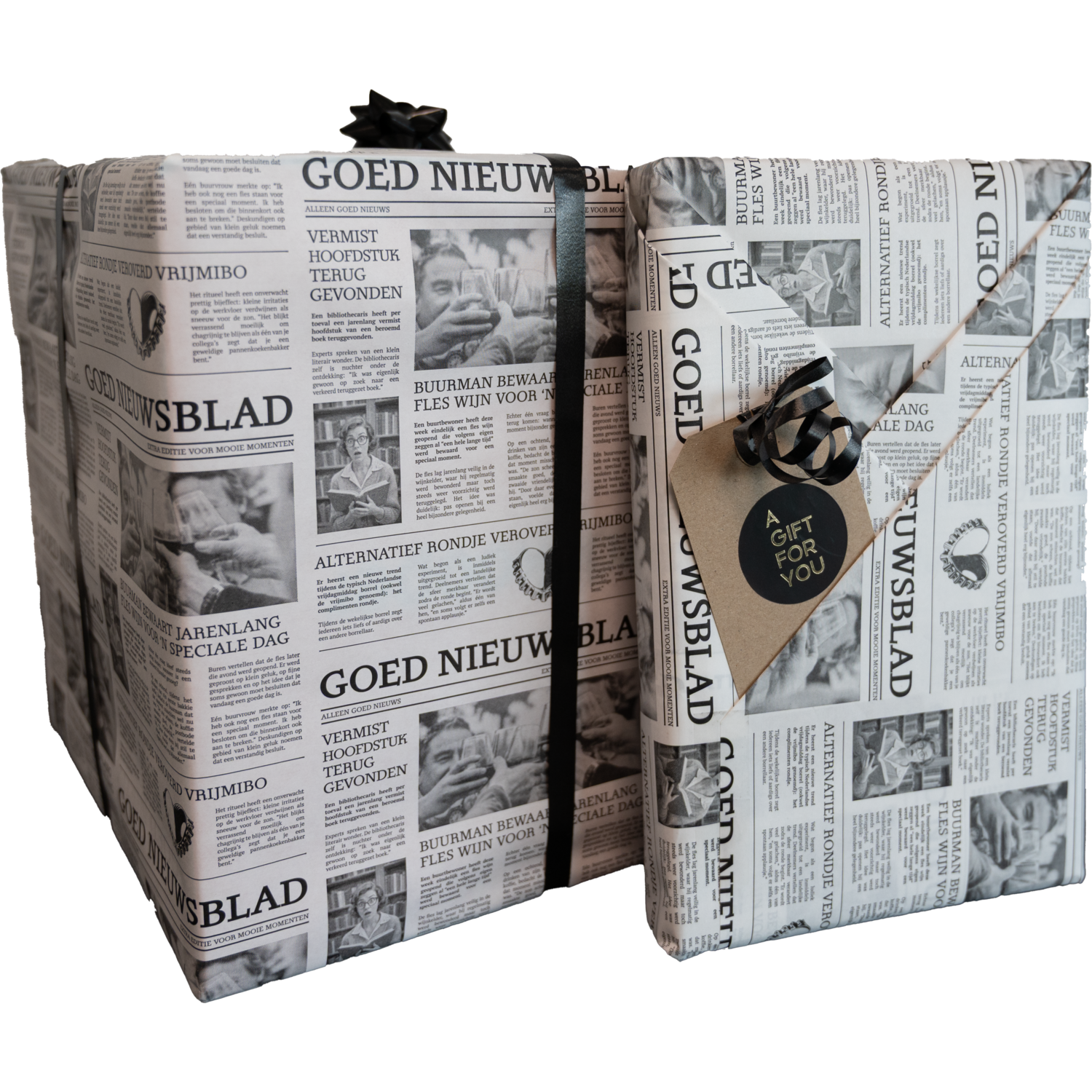 Cadeaupapier, 50cm, 200m, 70gr/m², Krant, zwart/wit 2