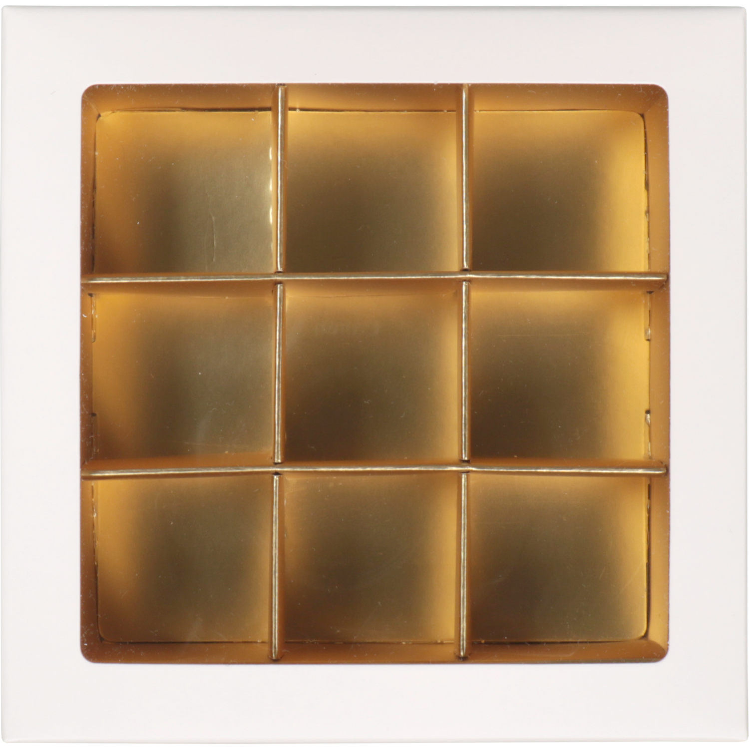  Bonbondoosje, karton + PP, 9-vaks, 105x105x30mm, wit/goud 3