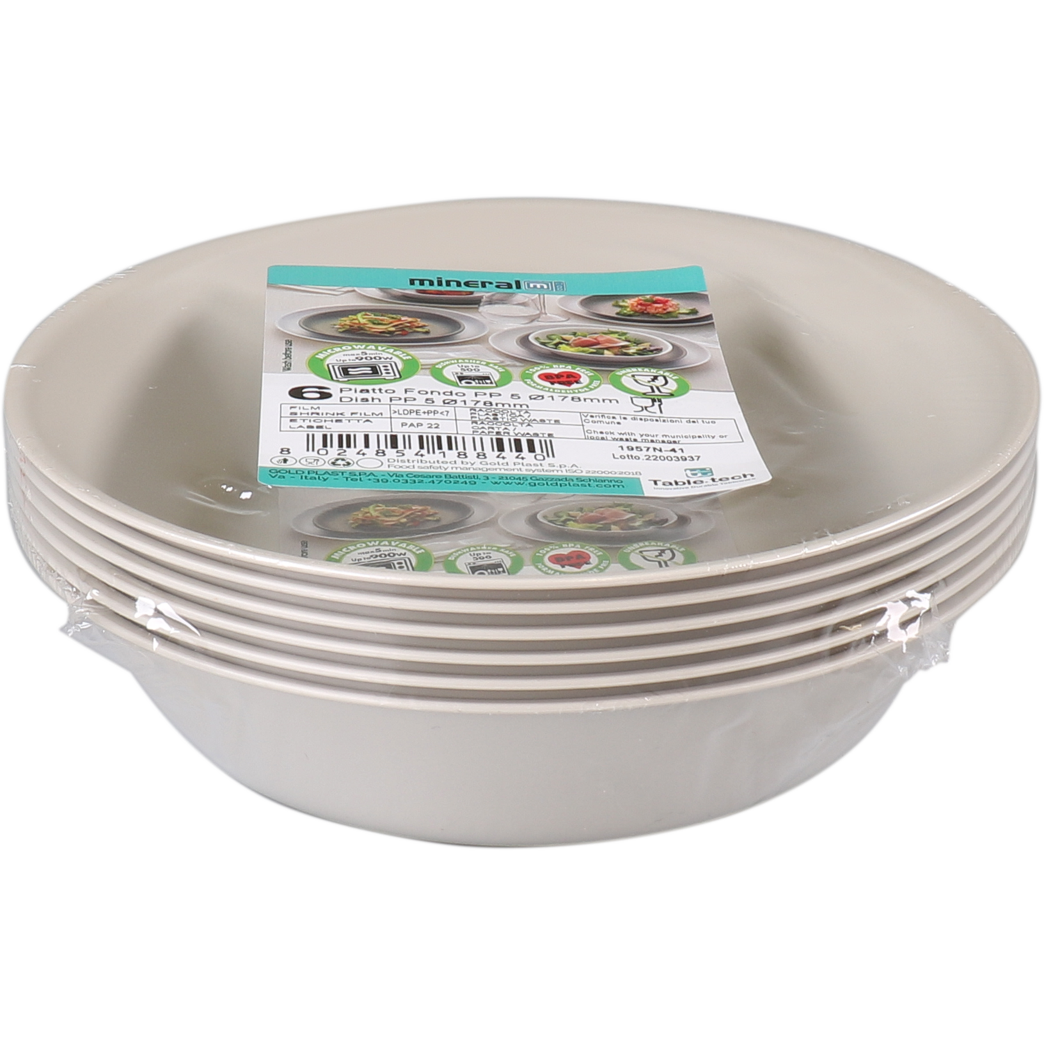 Goldplast Bord, diep bord, Mineral, reusable, onbreekbaar, rond, 1-vaks, pP, Ø17.5cm, taupe 2