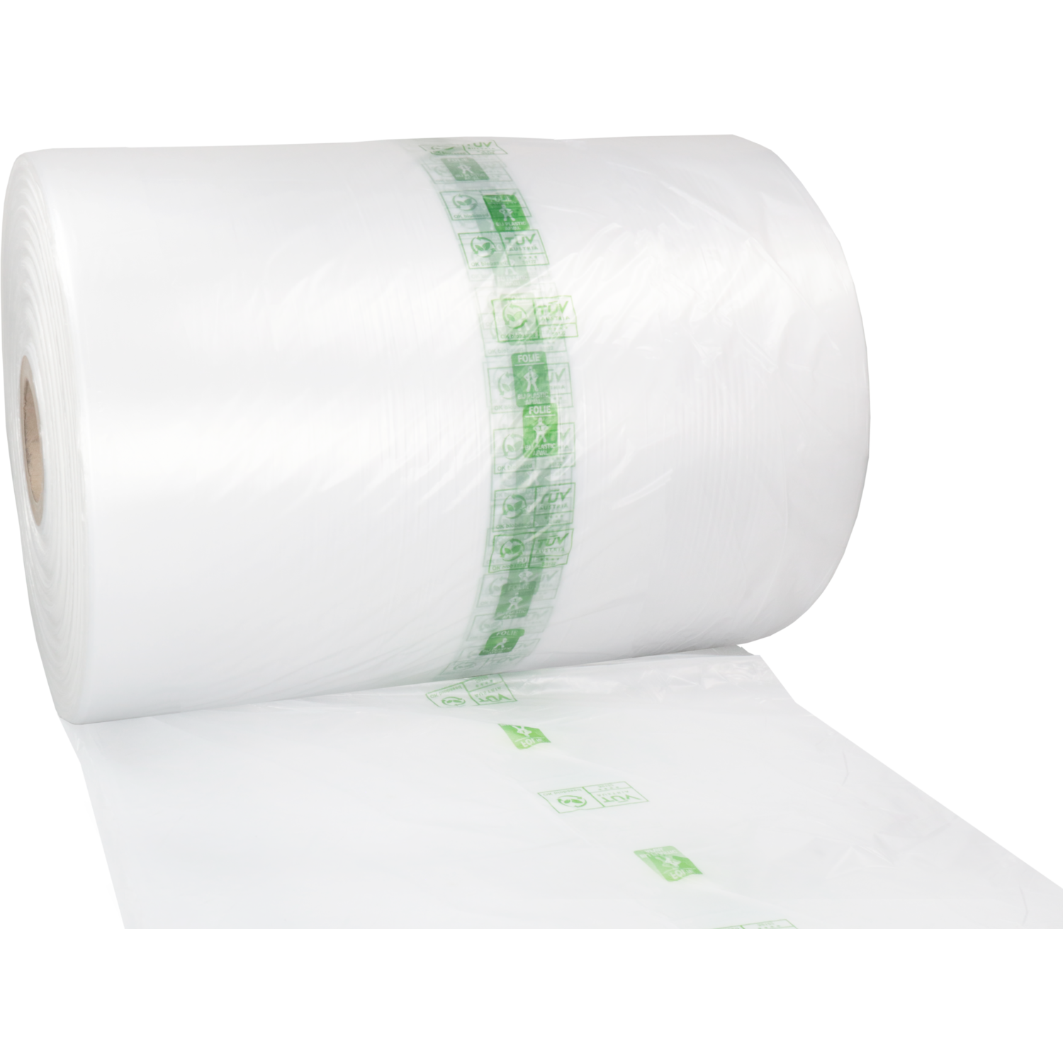Folie, vlakfolie, op rol, Biobased PE, 7000m, 480mm, 12my, transparant 2