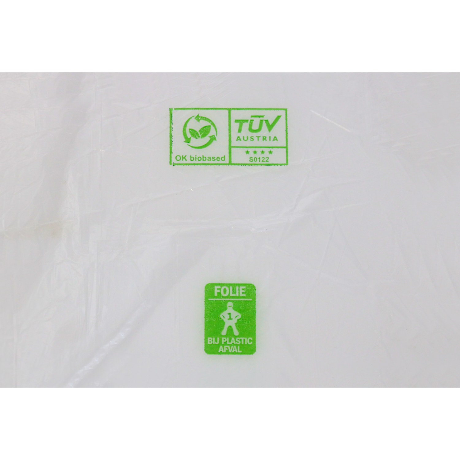 Folie, vlakfolie, op rol, Biobased PE, 7000m, 480mm, 12my, transparant 4