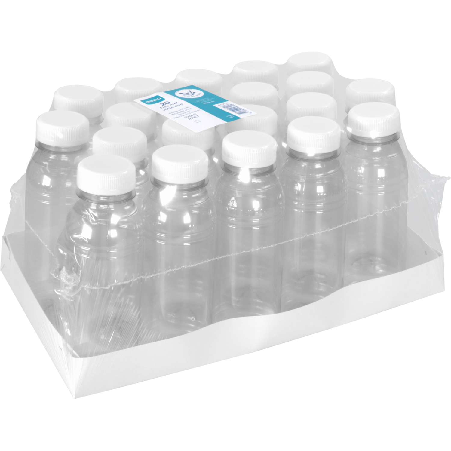 Fles, petfles, Gerecycled PET, met vaste dop, 330ml, transparant/wit 5