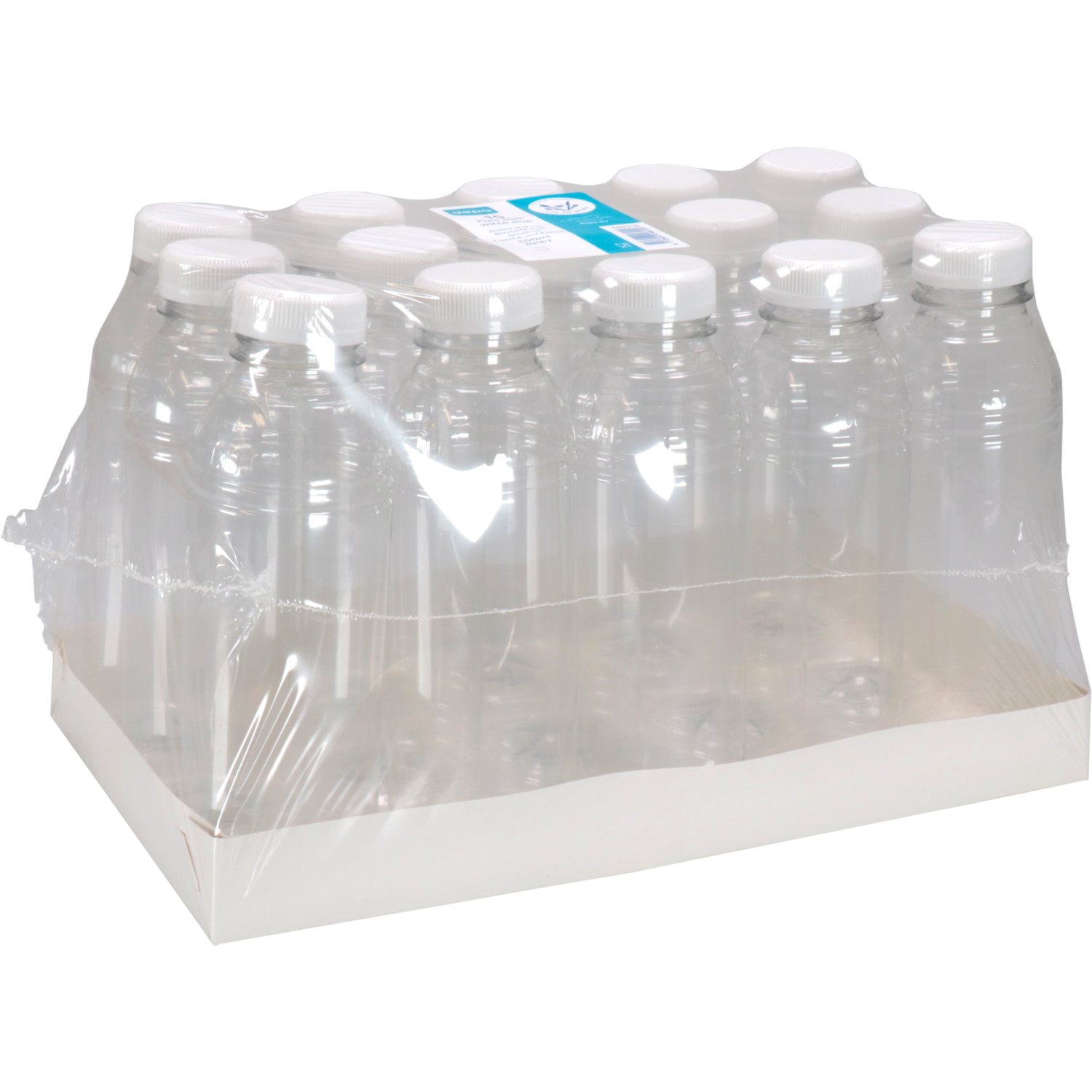 Fles, petfles, Gerecycled PET, met vaste dop, 500ml, transparant/wit 5