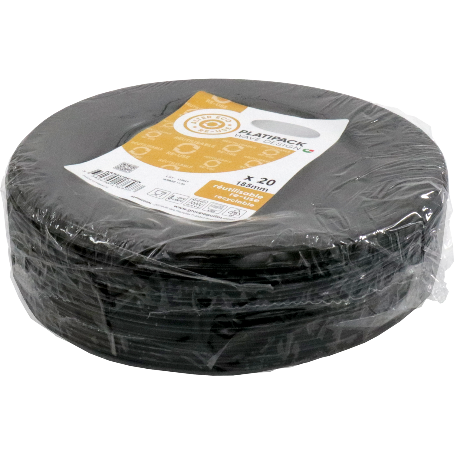 Depa Bord, Wave, reusable, rond, 1-vaks, pP, Ø18.5cm, zwart 3