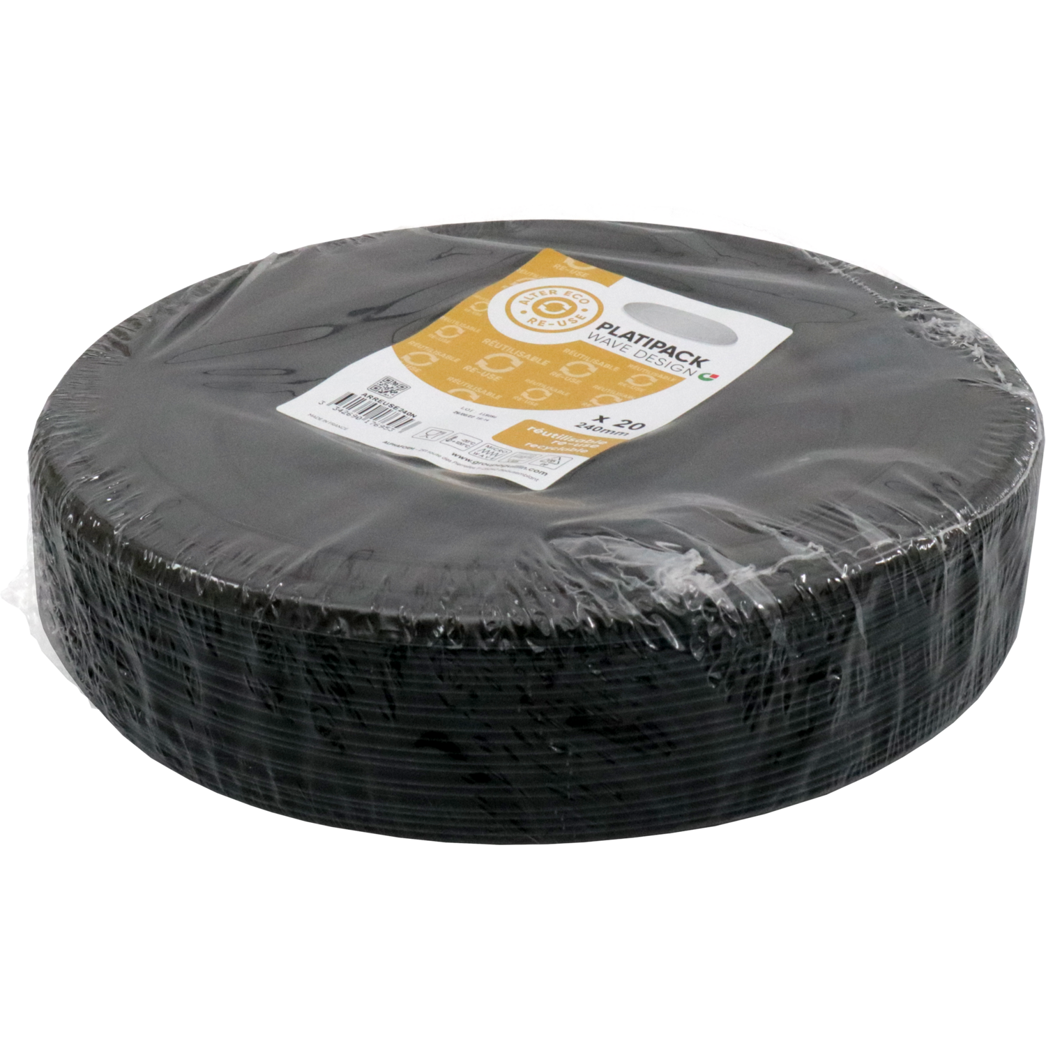 Depa Bord, Wave, reusable, rond, 1-vaks, pP, Ø24cm, zwart 3