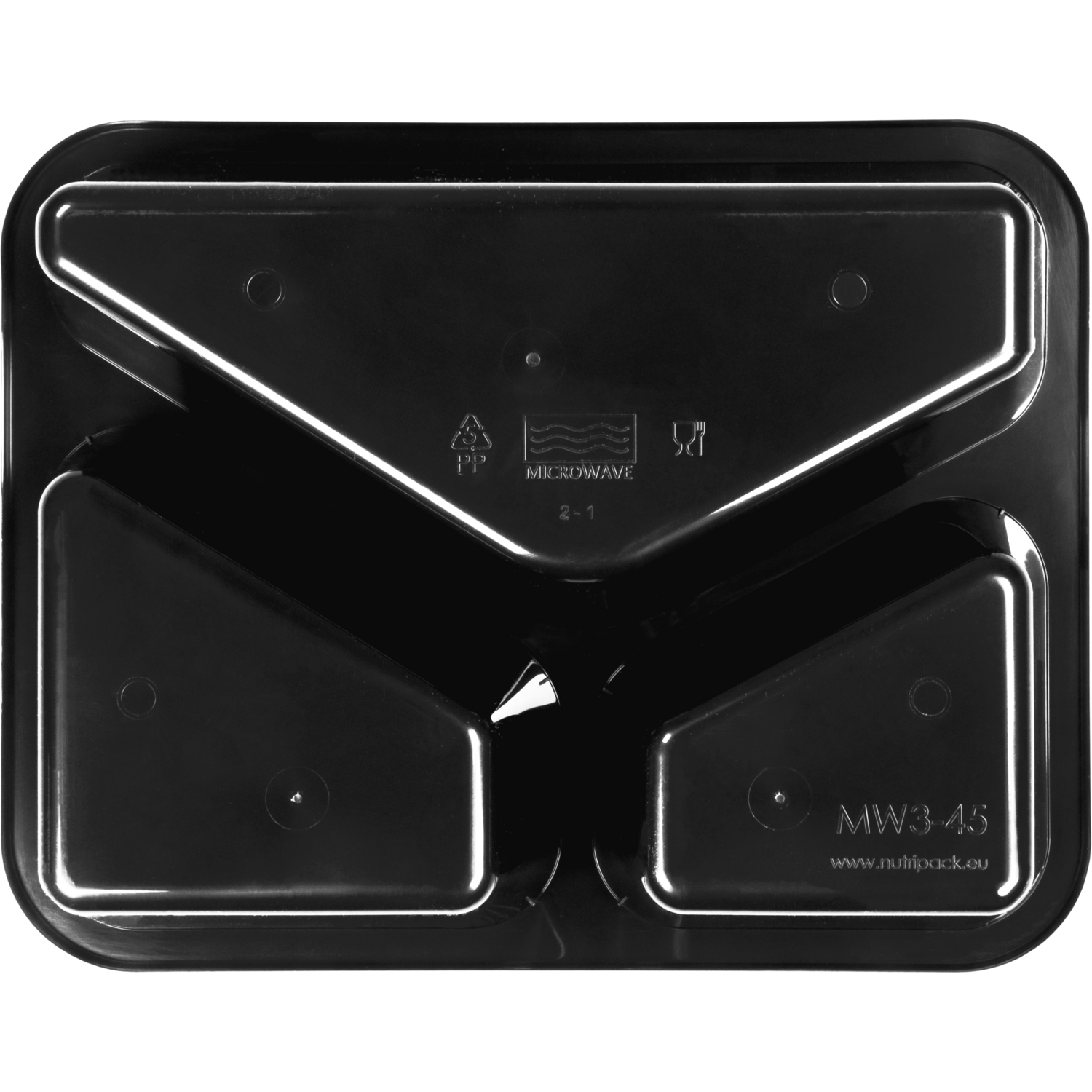 Bak, PP, 3-vaks, spuitgiet, menubak, 228x178x45mm, zwart 2