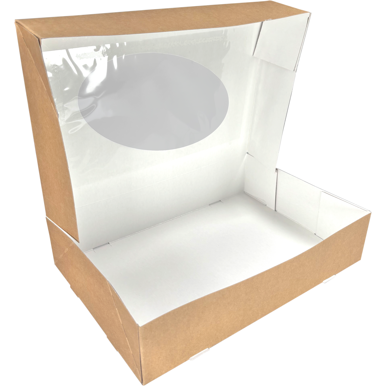  Cateringdoos, karton + PET, 360x250x80mm, met venster, bruin/wit 2
