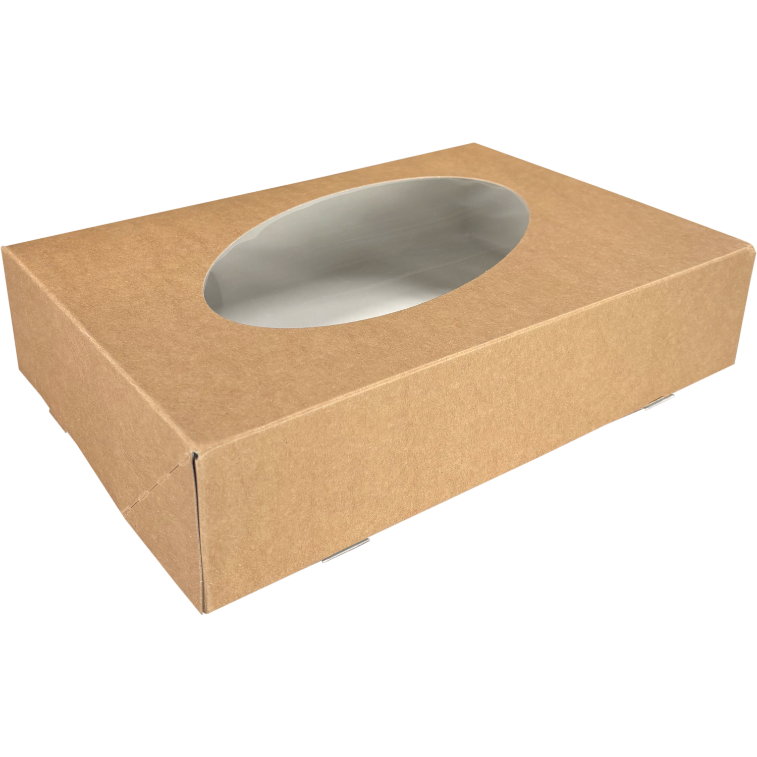  Cateringdoos, karton + PET, 360x250x80mm, met venster, bruin/wit 1